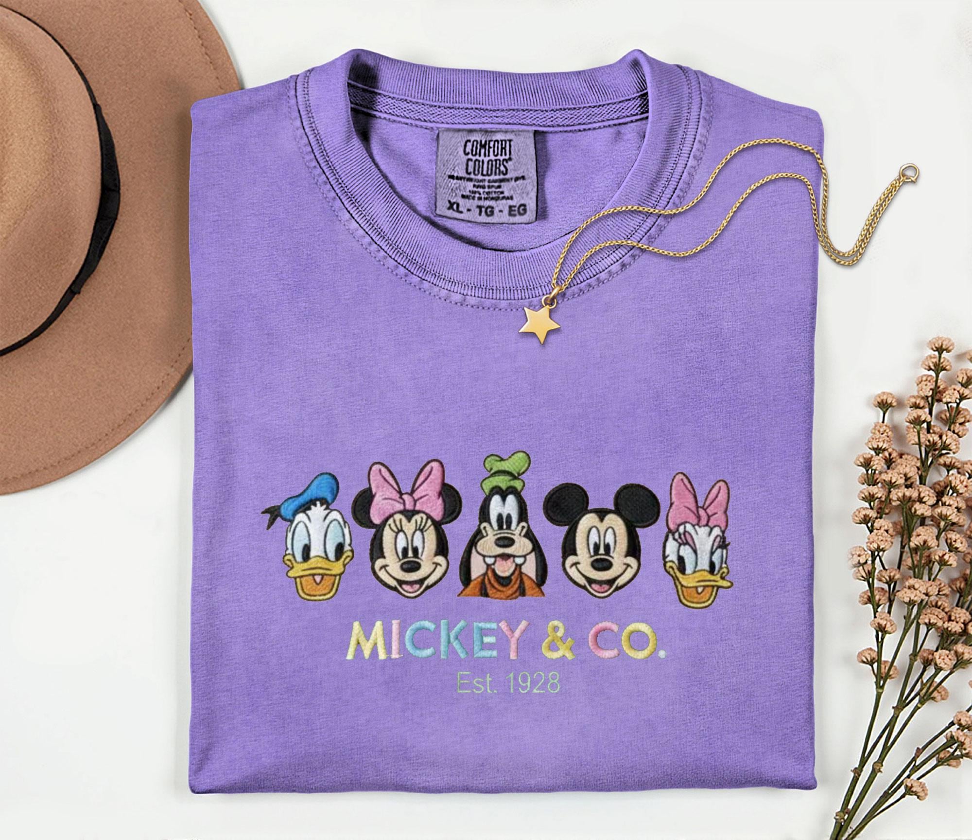 Mickey And Friends Embroidered Disney Comfort Colors Shirt – Disney Vacation Squad And Family Matching Embroidery Tshirt