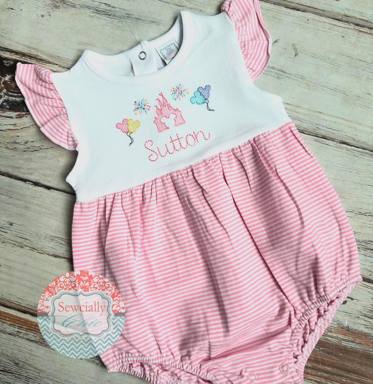 Embroidered Disney Castle Bubble Romper For Baby And Toddler Girls – Disney Princess Disneyland Outfit For Park Days