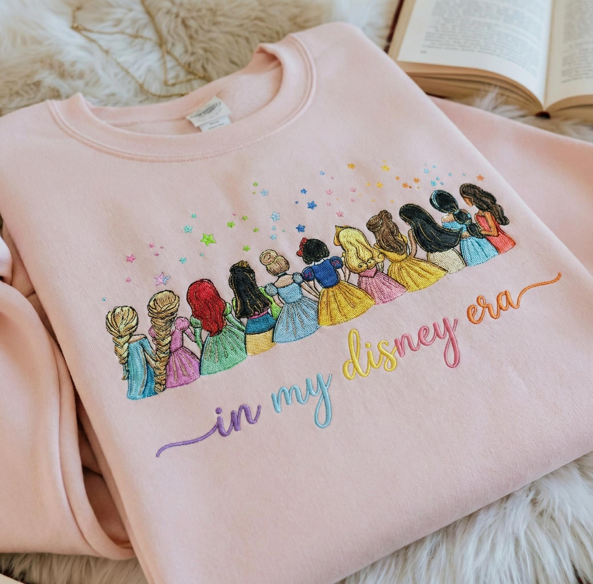 Custom Text Embroidered Disney Princess Sweatshirt – Vintage Princess Embroidery Shirt And Magical Family Matching Top