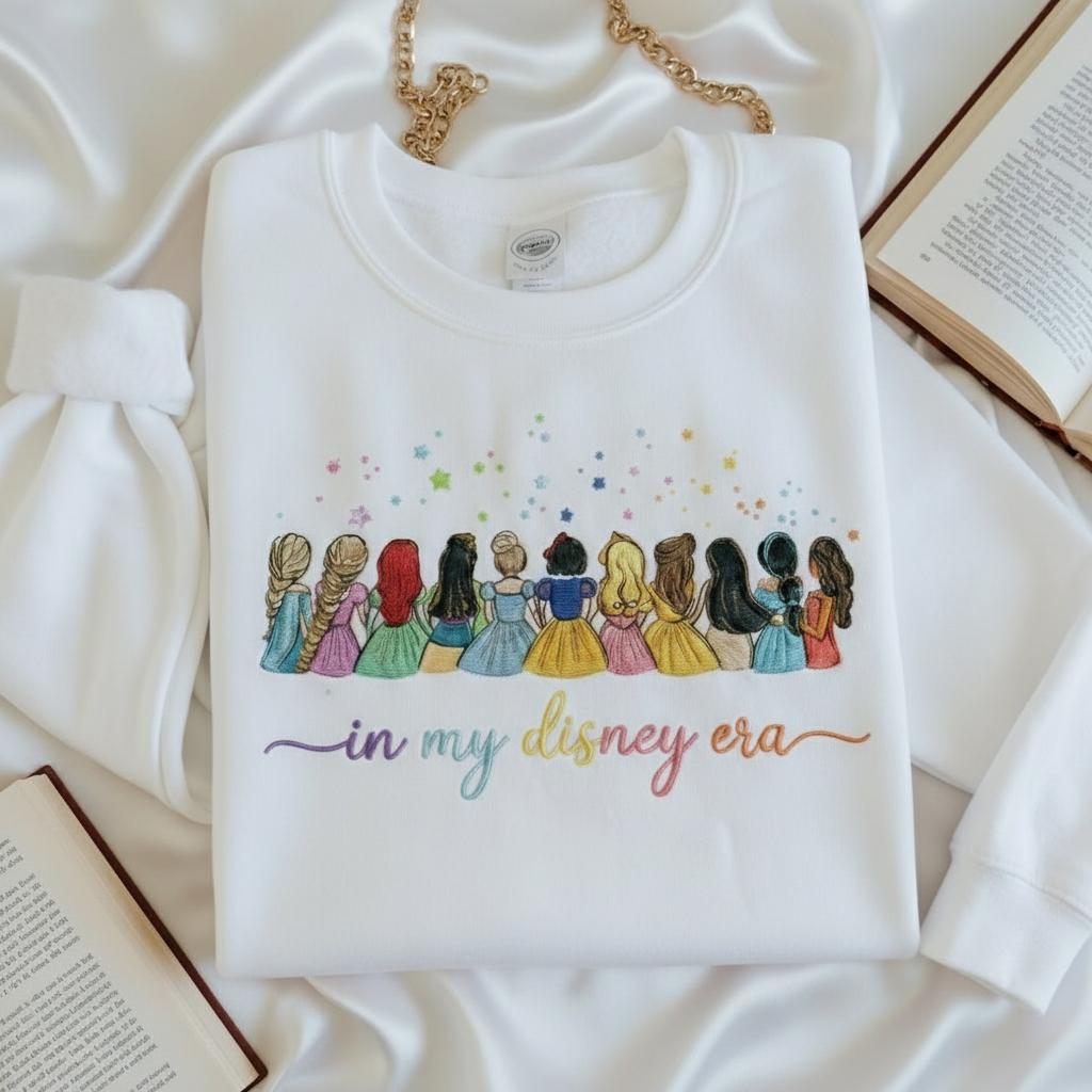 Custom Text Embroidered Disney Princess Sweatshirt – Vintage Princess Embroidery Shirt And Magical Family Matching Top - photo 2