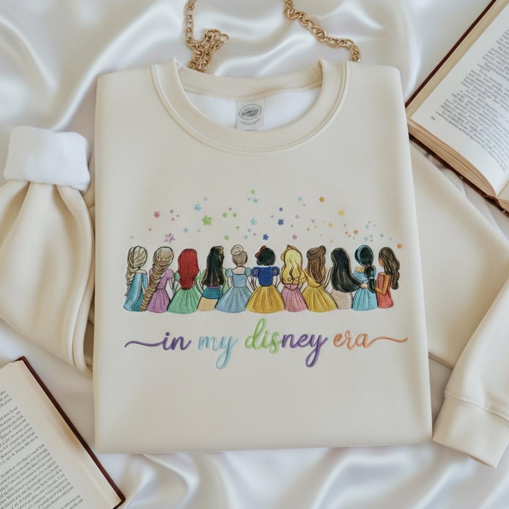 Custom Text Embroidered Disney Princess Sweatshirt – Vintage Princess Embroidery Shirt And Magical Family Matching Top - photo 3