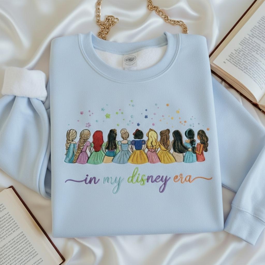 Custom Text Embroidered Disney Princess Sweatshirt – Vintage Princess Embroidery Shirt And Magical Family Matching Top - photo 4