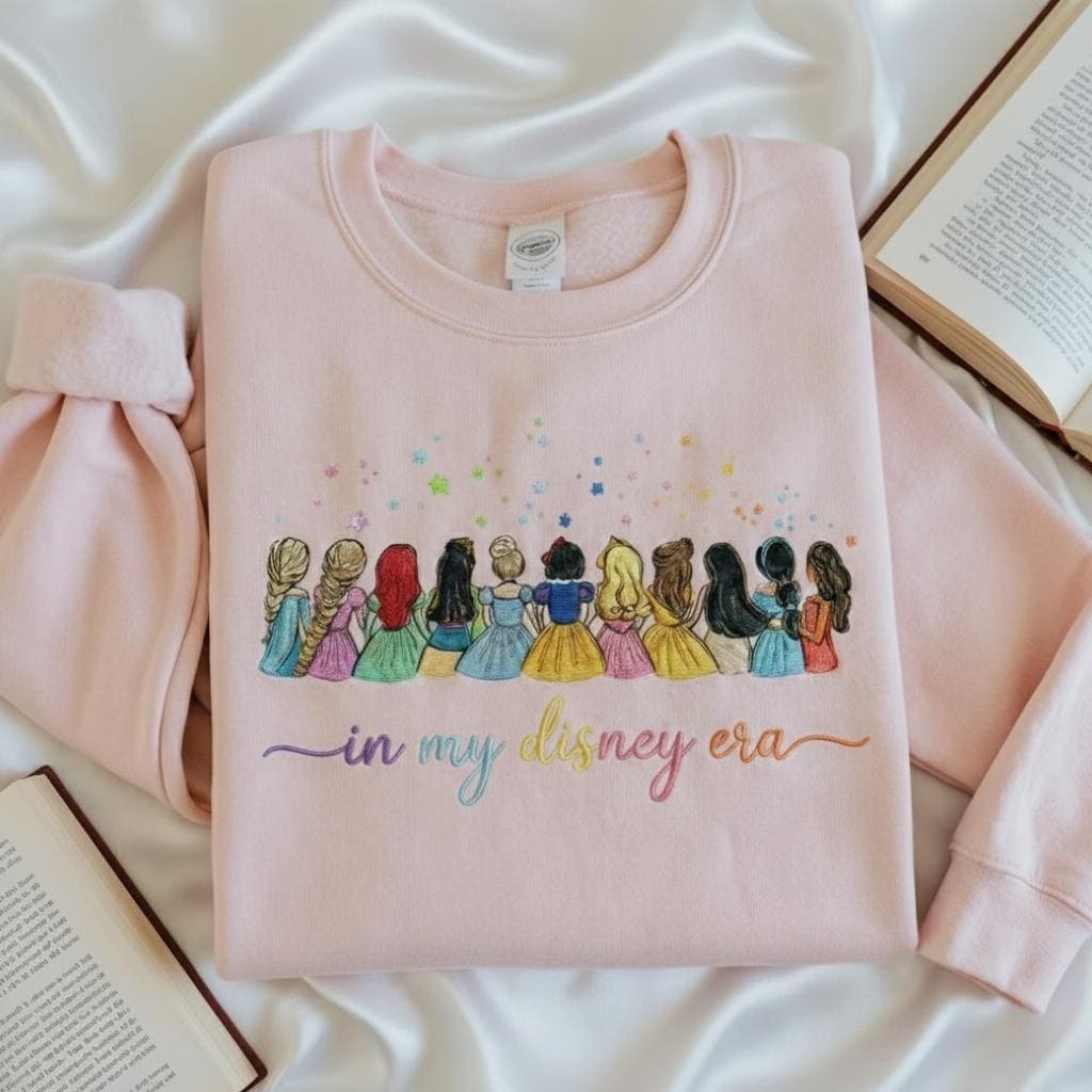 Custom Text Embroidered Disney Princess Sweatshirt – Vintage Princess Embroidery Shirt And Magical Family Matching Top - photo 5