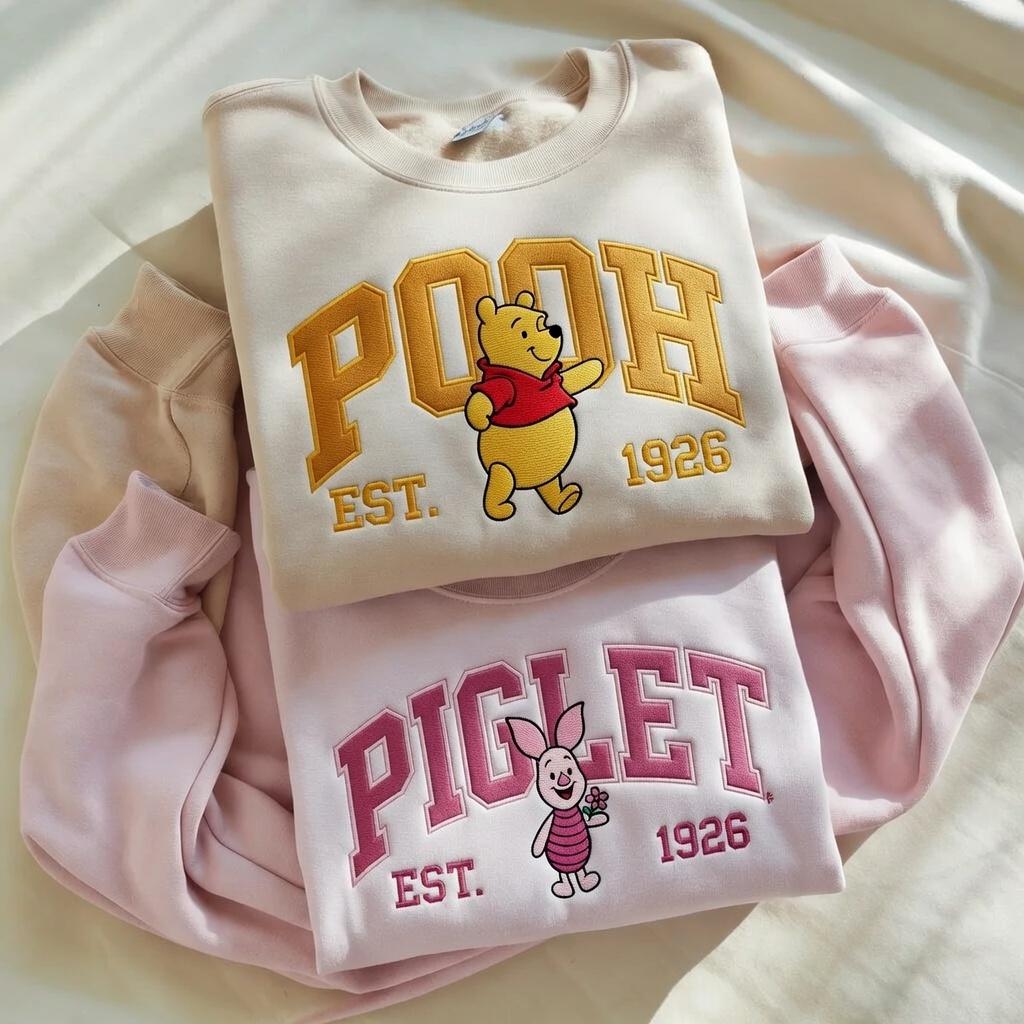 Embroidered Winnie The Pooh And Piglet Matching Sweatshirt – Disney Best Friend Crewneck And Couple Pooh Bear Shirt Outfit