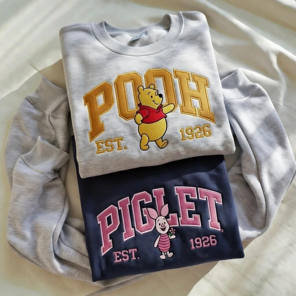Embroidered Winnie The Pooh And Piglet Matching Sweatshirt – Disney Best Friend Crewneck And Couple Pooh Bear Shirt Outfit - photo 2