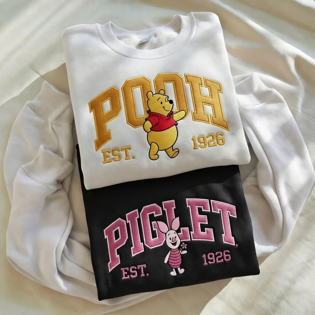 Embroidered Winnie The Pooh And Piglet Matching Sweatshirt – Disney Best Friend Crewneck And Couple Pooh Bear Shirt Outfit - photo 3
