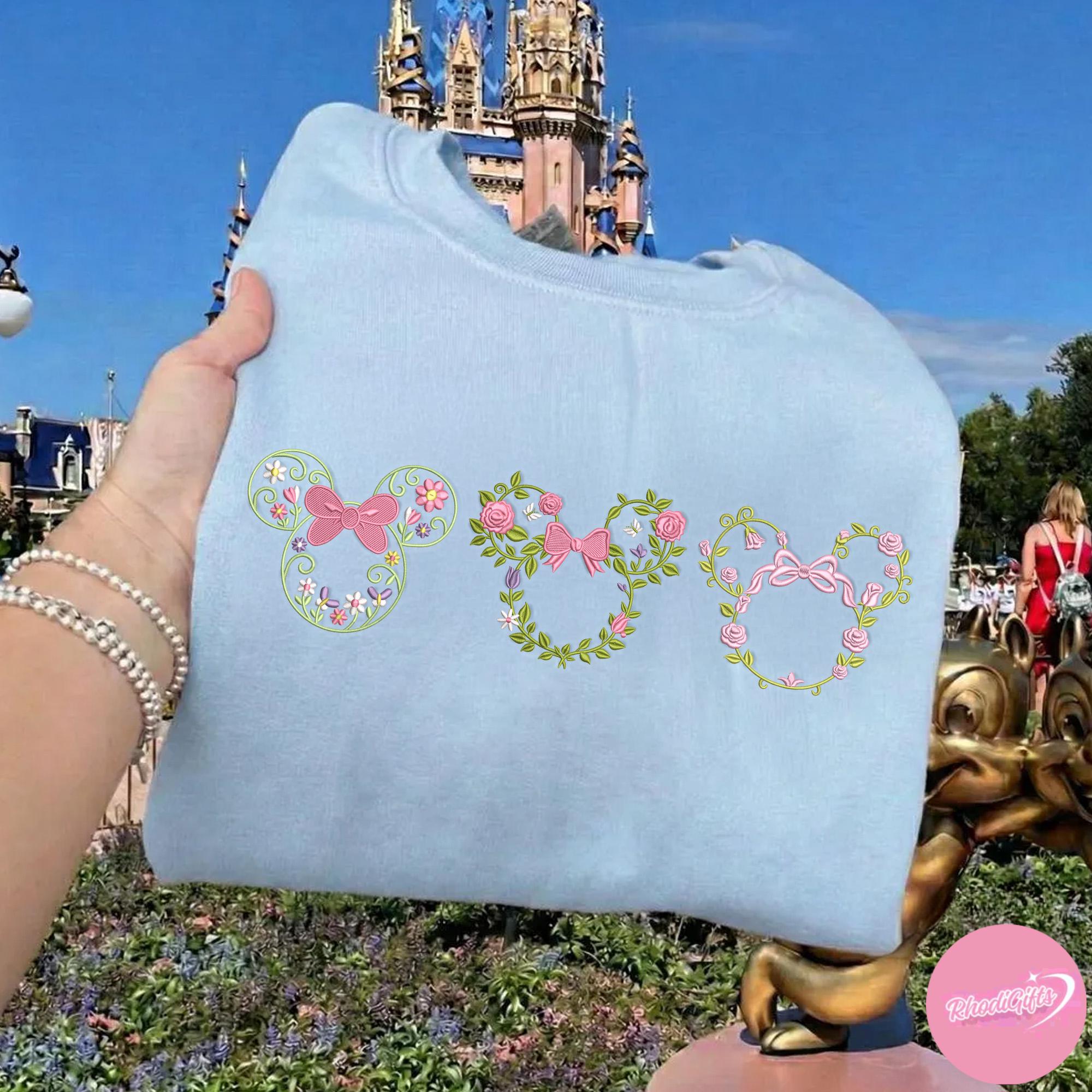 Embroidered Minnie Mouse Floral Sweatshirt Tshirt Or Hoodie – Mickey And Minnie Magic Kingdom WDW Disney Family Trip Shirt Gift - photo 2