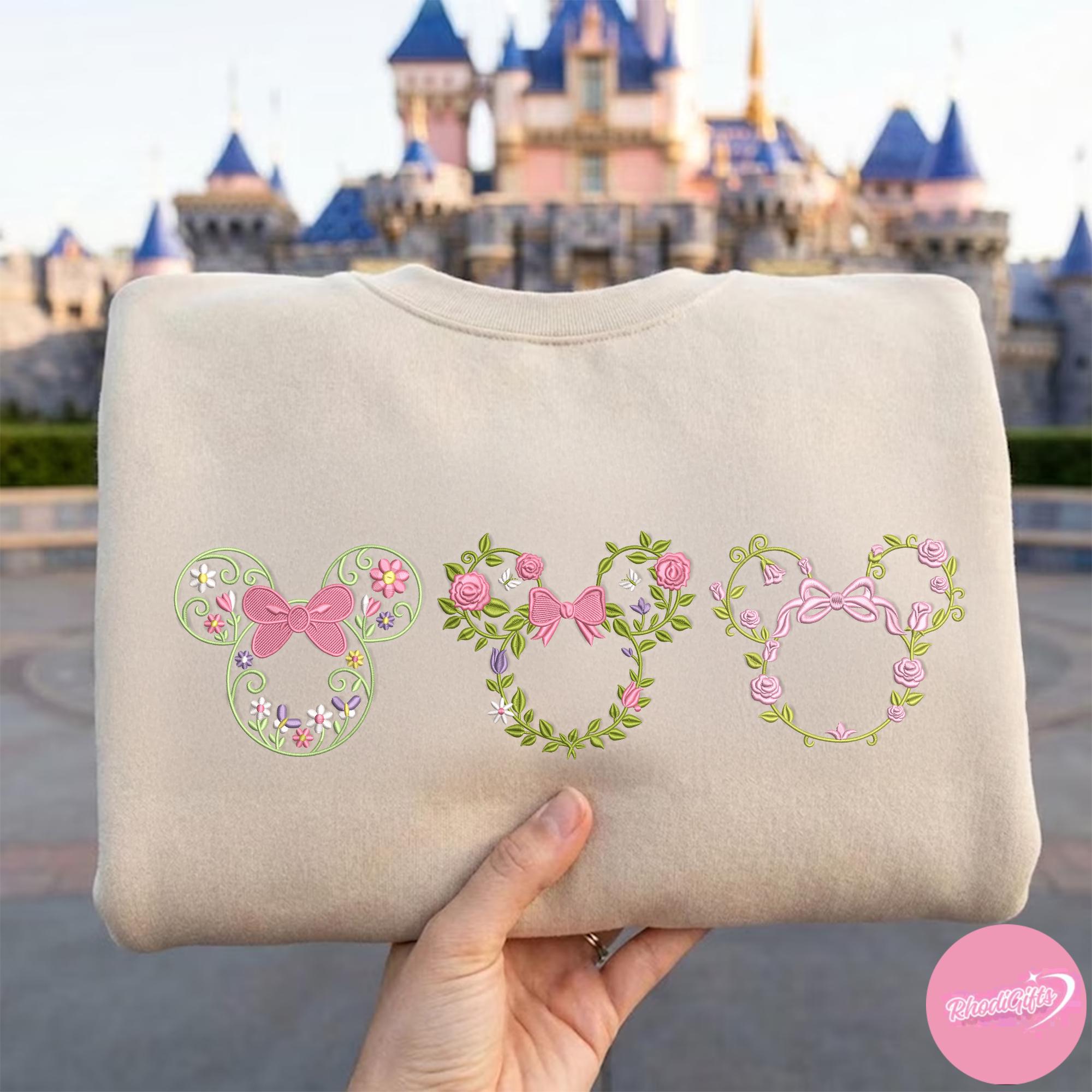 Embroidered Minnie Mouse Floral Sweatshirt Tshirt Or Hoodie – Mickey And Minnie Magic Kingdom WDW Disney Family Trip Shirt Gift - photo 4