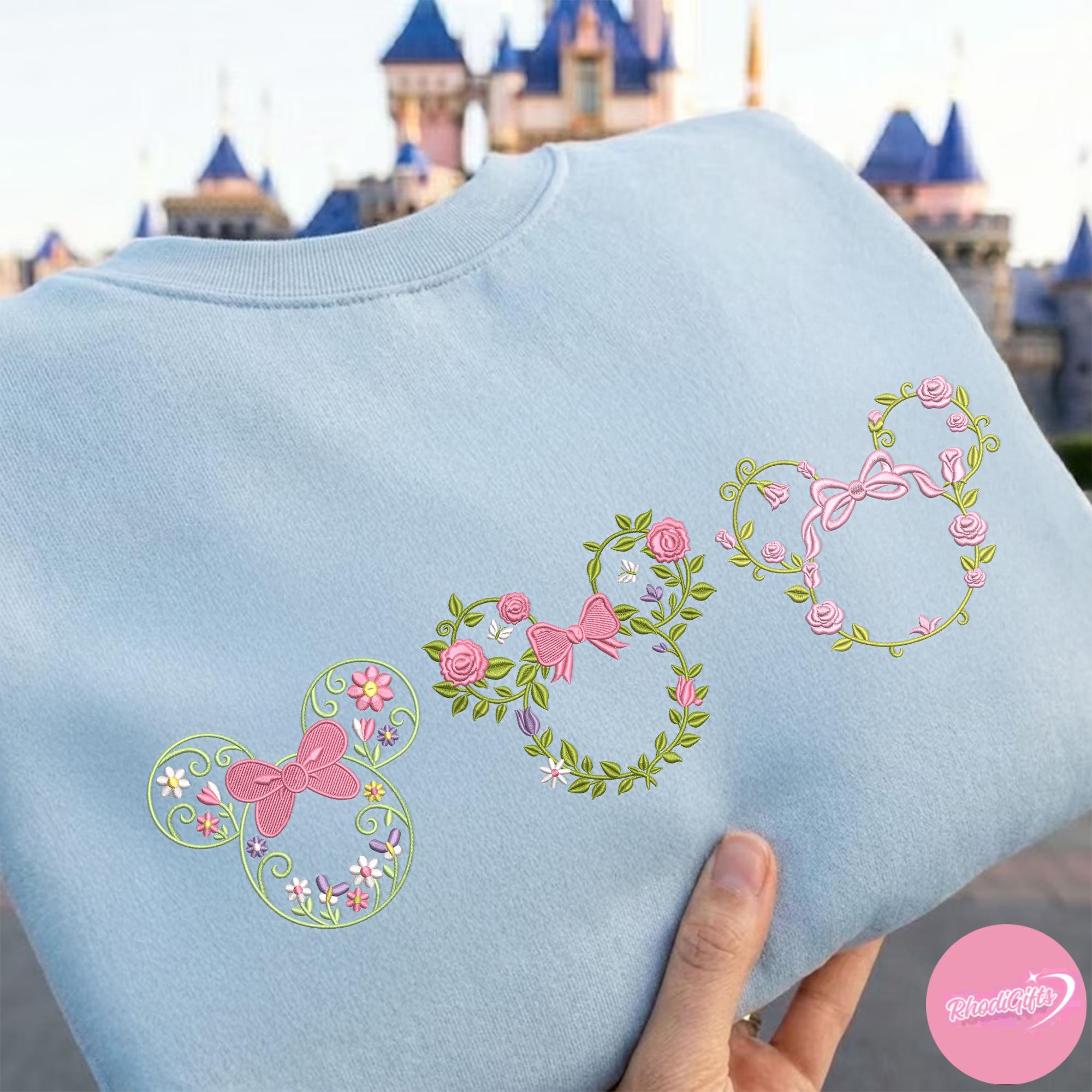 Embroidered Minnie Mouse Floral Sweatshirt Tshirt Or Hoodie – Mickey And Minnie Magic Kingdom WDW Disney Family Trip Shirt Gift - photo 5