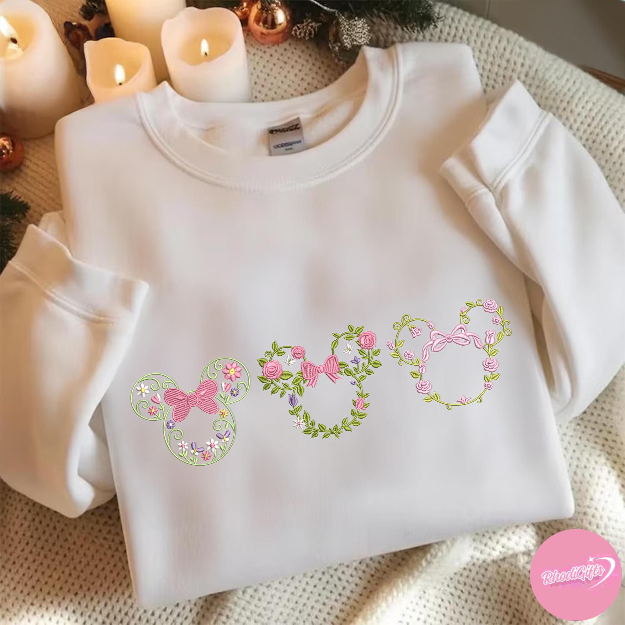 Embroidered Minnie Mouse Floral Sweatshirt Tshirt Or Hoodie – Mickey And Minnie Magic Kingdom WDW Disney Family Trip Shirt Gift - photo 6