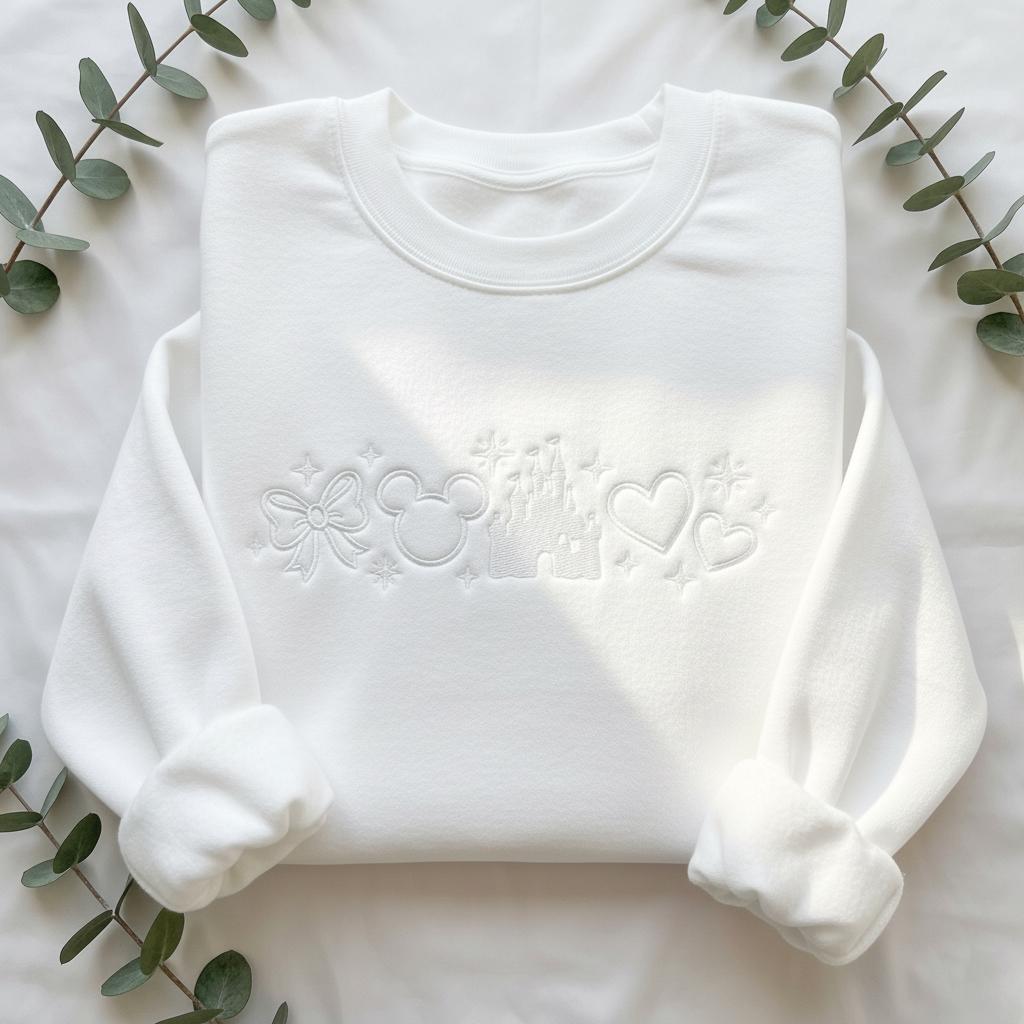 Embroidered Coquette Disney Castle Sweatshirt – Tone On Tone Disney Mouse Crewneck Shirt For Magical Park Trip Outfits - photo 2