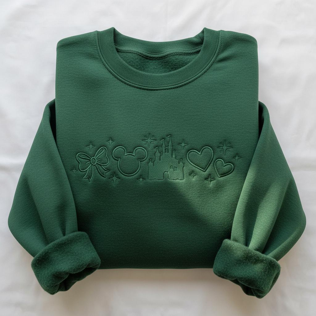 Embroidered Coquette Disney Castle Sweatshirt – Tone On Tone Disney Mouse Crewneck Shirt For Magical Park Trip Outfits - photo 3