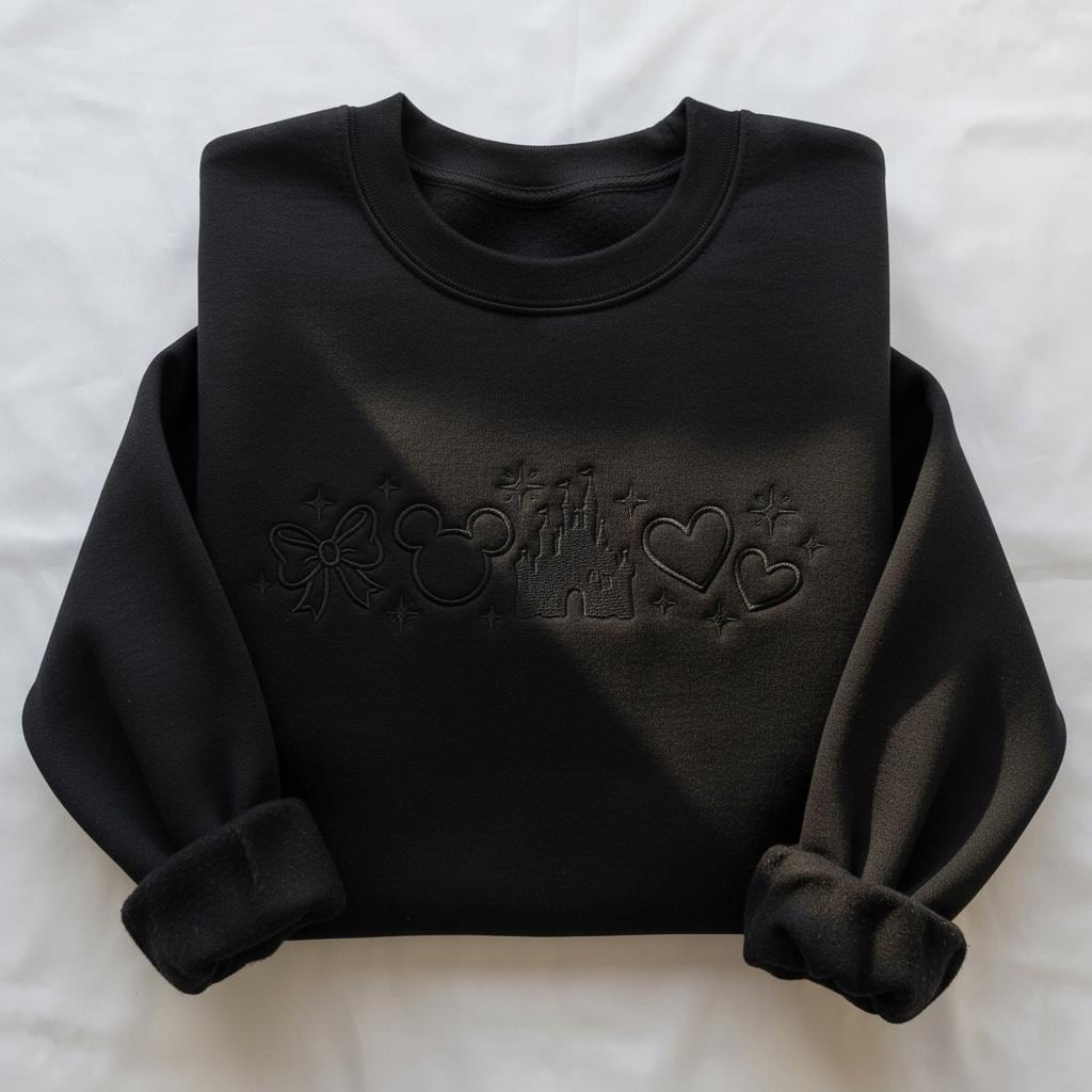 Embroidered Coquette Disney Castle Sweatshirt – Tone On Tone Disney Mouse Crewneck Shirt For Magical Park Trip Outfits - photo 4