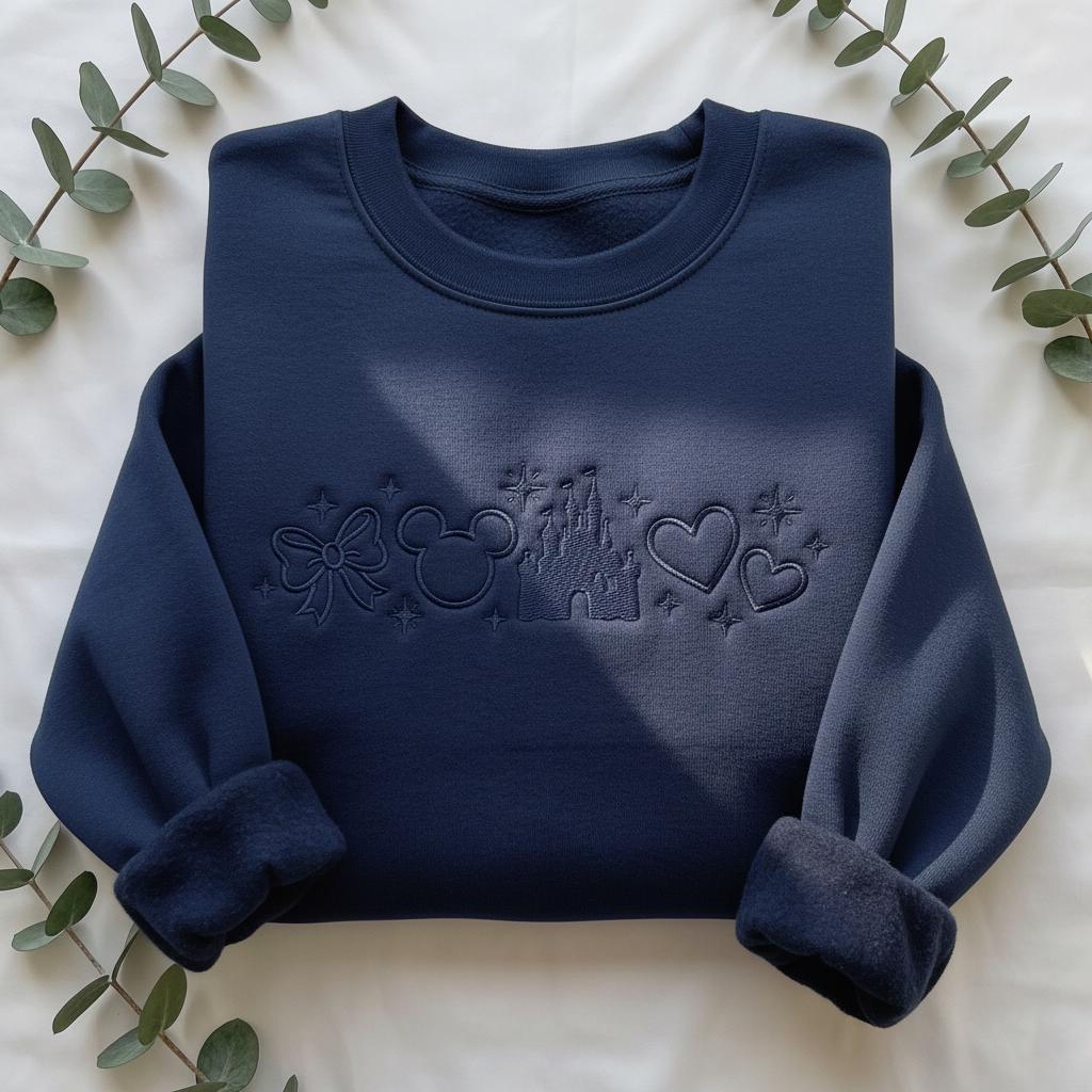 Embroidered Coquette Disney Castle Sweatshirt – Tone On Tone Disney Mouse Crewneck Shirt For Magical Park Trip Outfits - photo 6