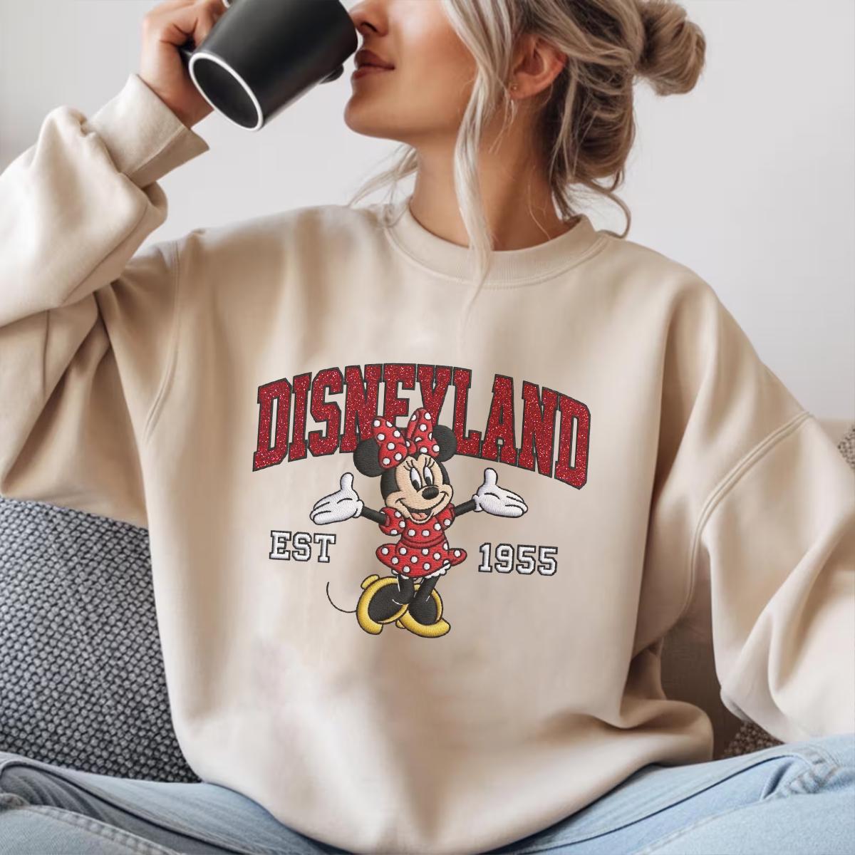 Minnie Disneyland Embroidered Glitter Sweatshirt – Cute Disney Inspired Crewneck And Magical Gift For Her Or A Disney Lover - photo 2