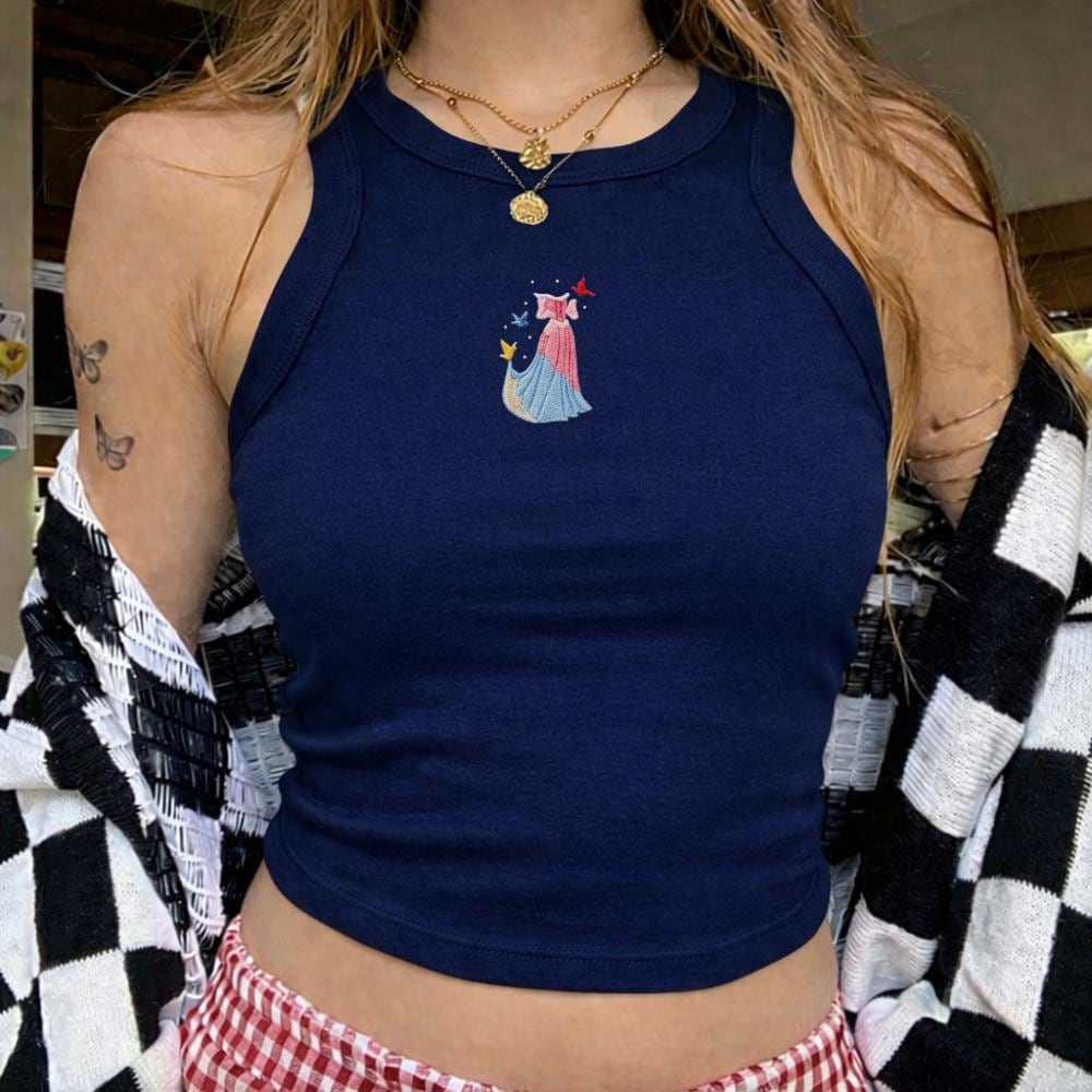 Embroidered Sleeping Beauty Aurora Tank Top With Make It Pink Make It Blue – Retro Disney Princess Castle Tee Shirt
