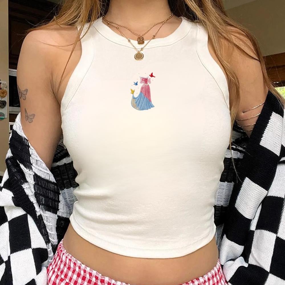 Embroidered Sleeping Beauty Aurora Tank Top With Make It Pink Make It Blue – Retro Disney Princess Castle Tee Shirt - photo 2