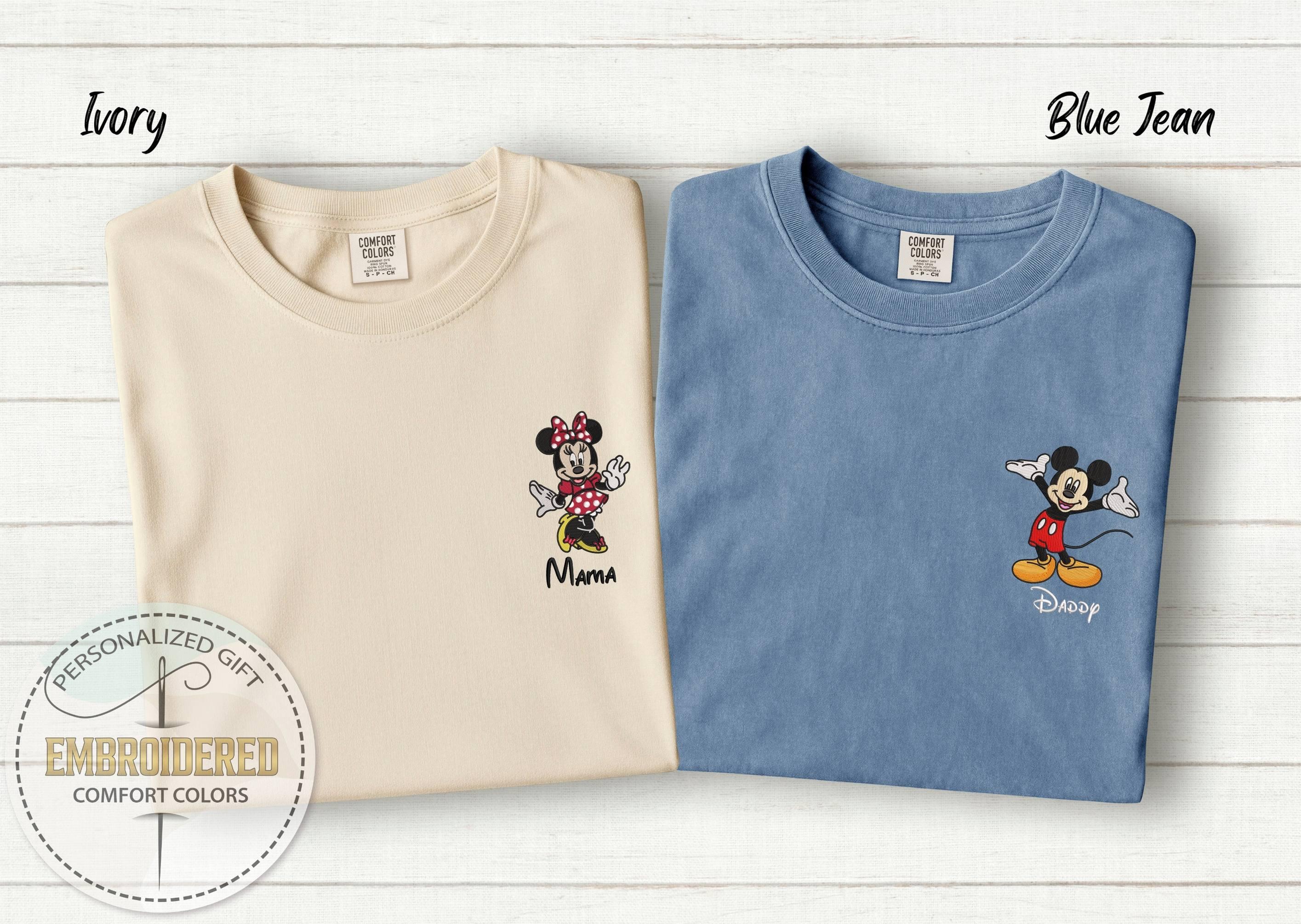 Personalized Embroidered Mickey And Minnie Comfort Colors Disney Tee – Custom Name Character Embroidery For A Family Vacation Gift - photo 1