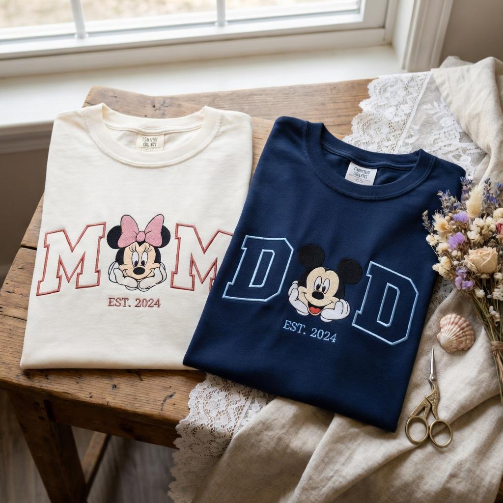 Embroidered Mom And Dad Disney Couple Mouse T-Shirt Or Sweatshirt – Family Matching Mother's Day And Father's Day Gift Shirt - photo 2