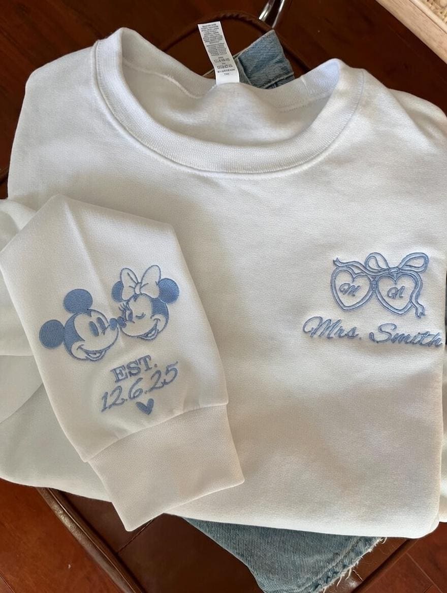 Embroidered Disney Bride Sweatshirt With Custom Wedding Date – Mickey And Minnie Future Mrs Engagement Tee Shirt