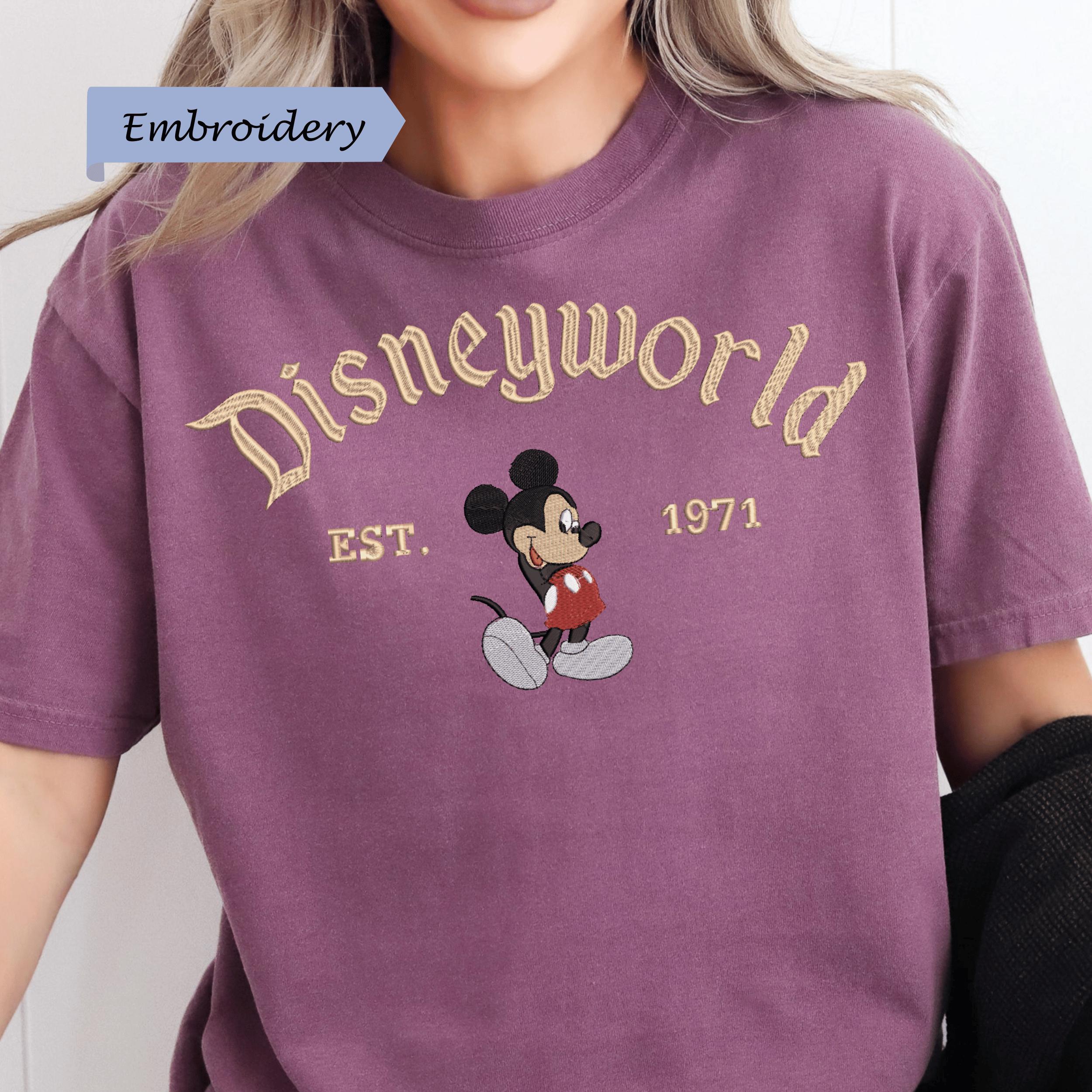 Disneyworld Est 1971 Mickey Mouse Embroidered Comfort Colors T Shirt – Cozy Disney Fan Gift And Park Day Tee