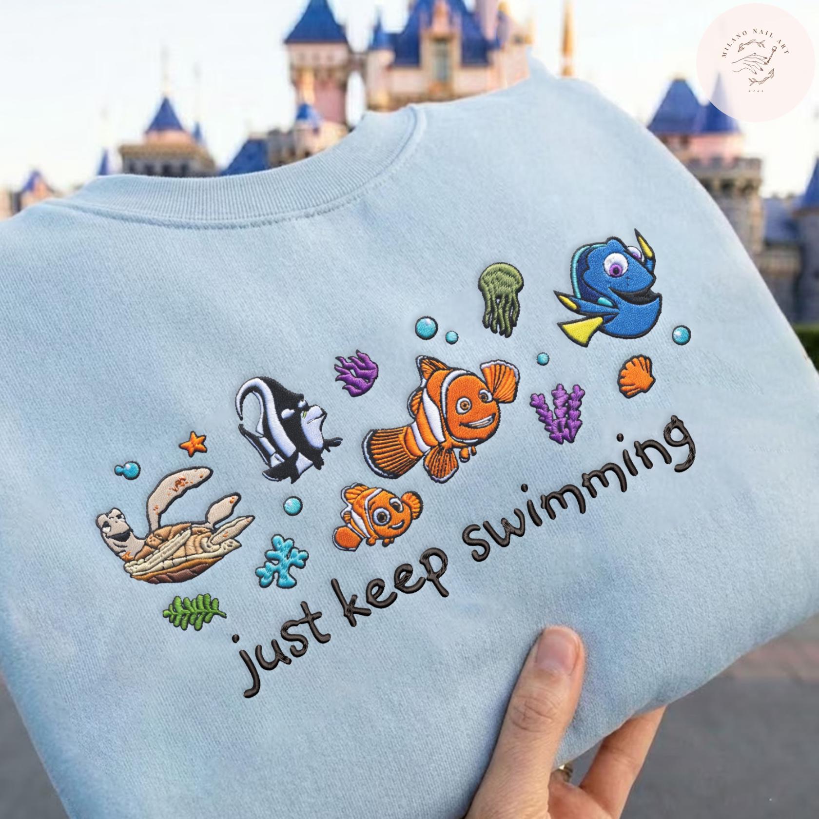Embroidered Finding Nemo Just Keep Swimming Tshirt Sweatshirt Or Hoodie – Finding Dory WDW Disney Family Vacation Trip Shirt - photo 2