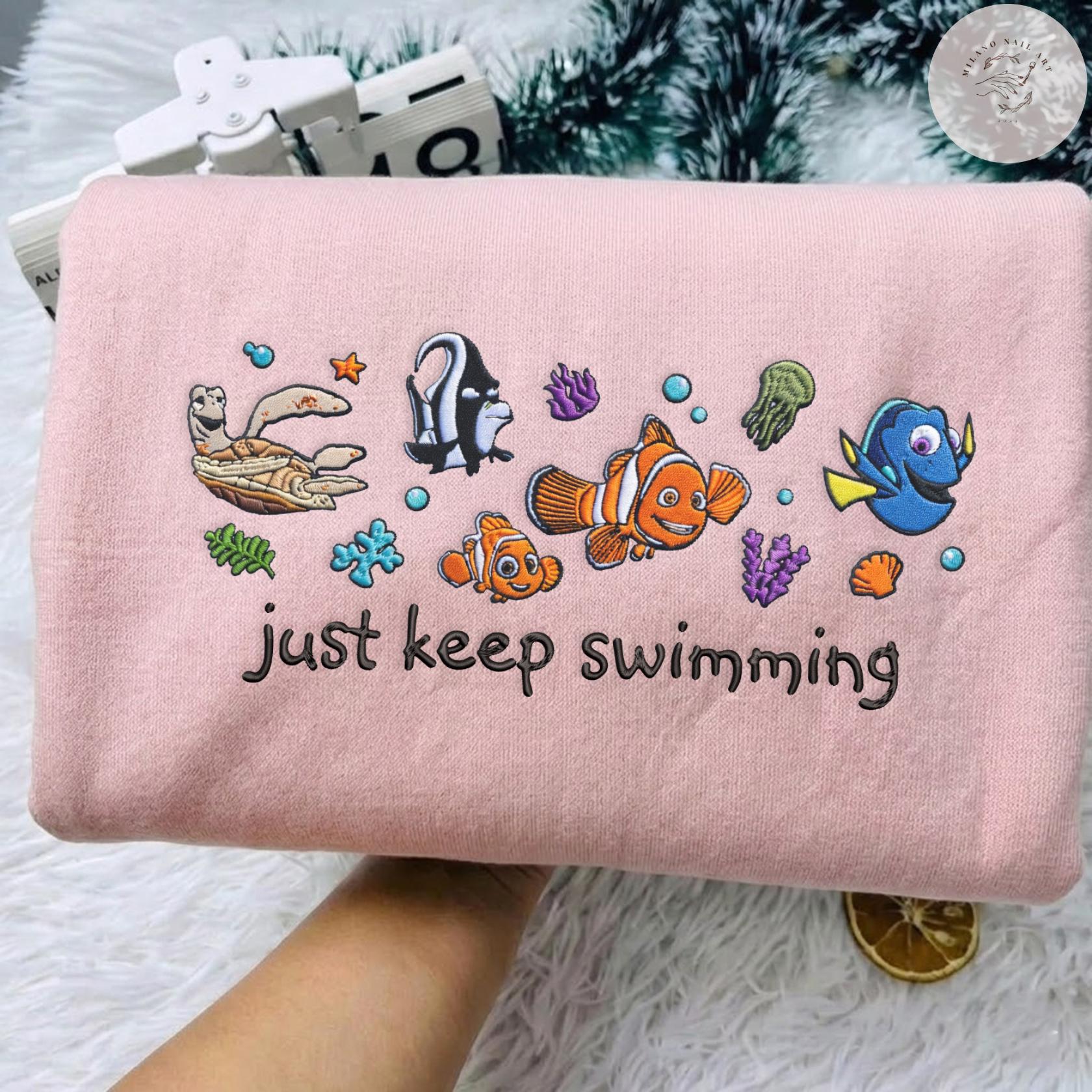 Embroidered Finding Nemo Just Keep Swimming Tshirt Sweatshirt Or Hoodie – Finding Dory WDW Disney Family Vacation Trip Shirt - photo 3