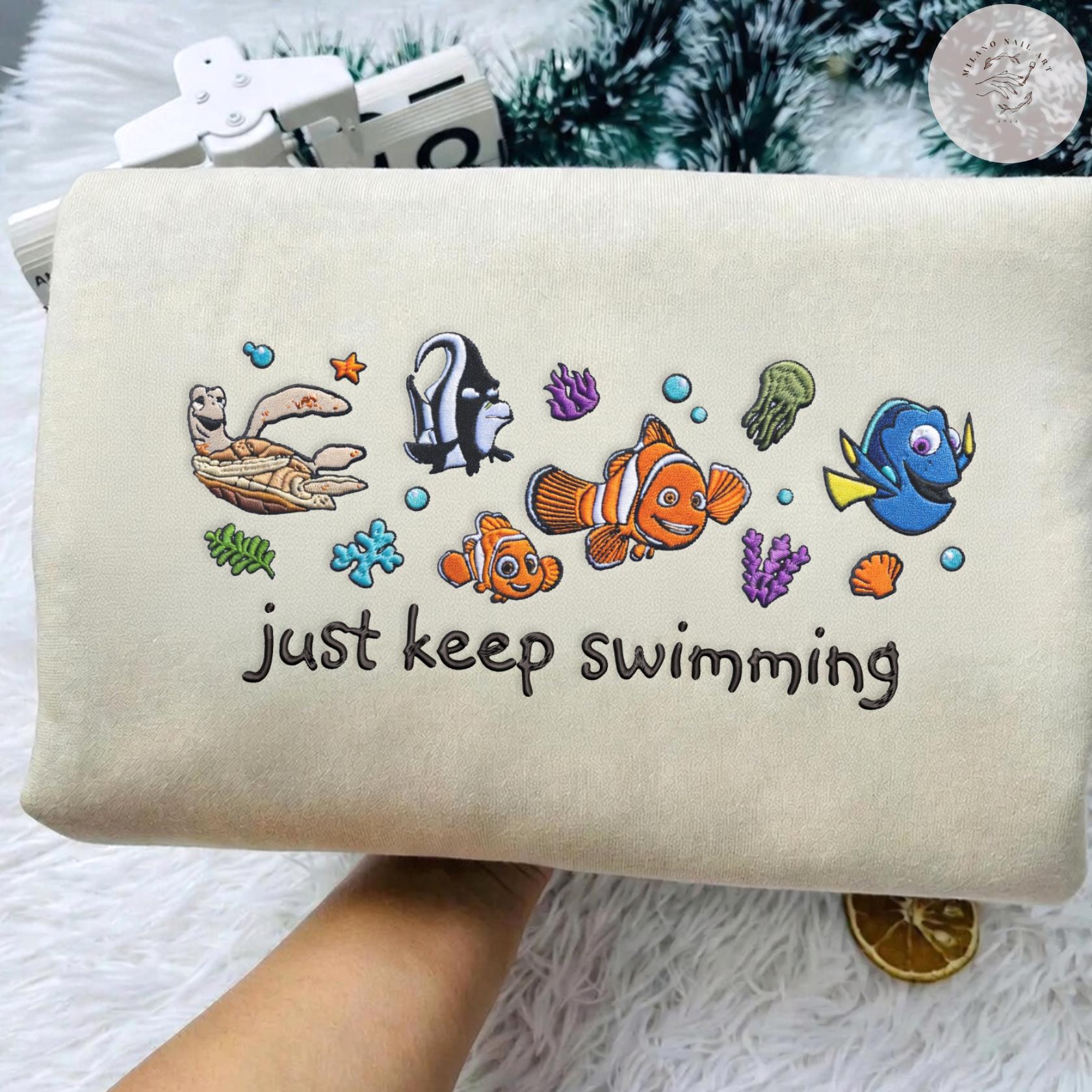 Embroidered Finding Nemo Just Keep Swimming Tshirt Sweatshirt Or Hoodie – Finding Dory WDW Disney Family Vacation Trip Shirt - photo 4