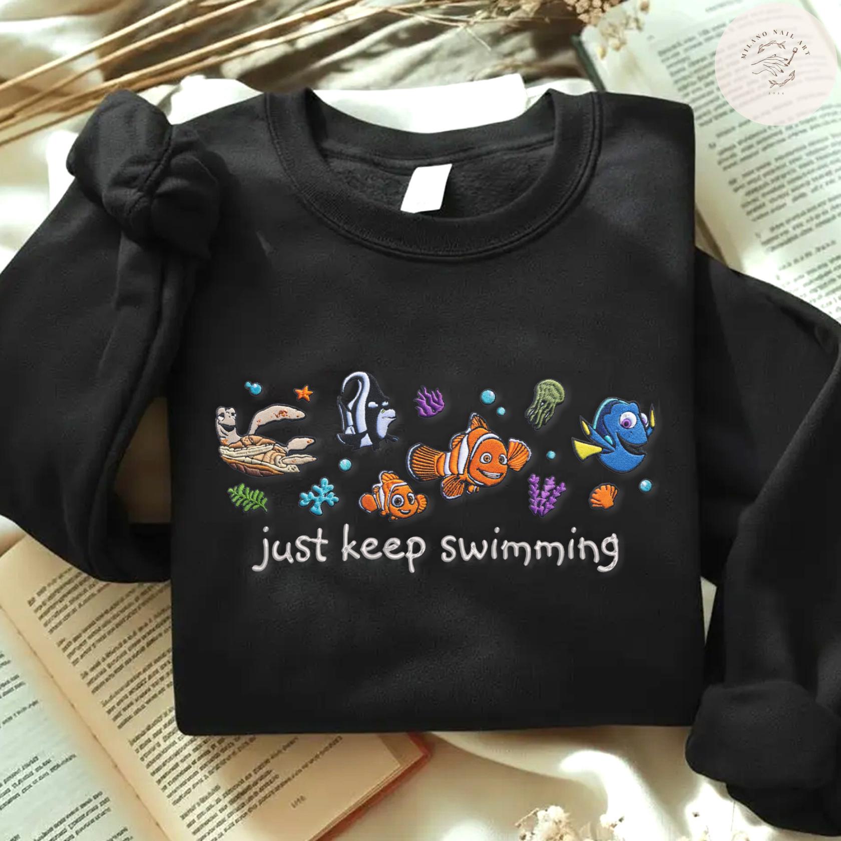 Embroidered Finding Nemo Just Keep Swimming Tshirt Sweatshirt Or Hoodie – Finding Dory WDW Disney Family Vacation Trip Shirt - photo 5