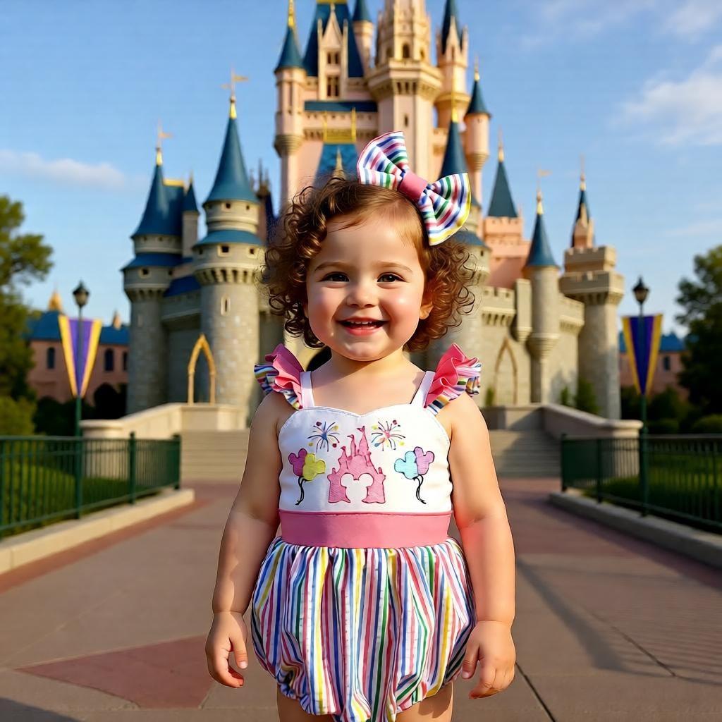 Custom Embroidered Mickey Balloons Castle Romper With Bow – Disney World Magic Kingdom Disneyland Cruise Birthday Outfit For Baby Girl