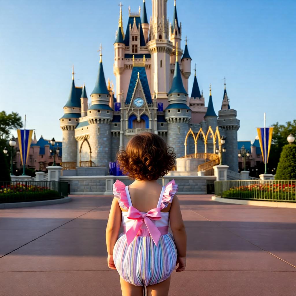 Custom Embroidered Mickey Balloons Castle Romper With Bow – Disney World Magic Kingdom Disneyland Cruise Birthday Outfit For Baby Girl - photo 4