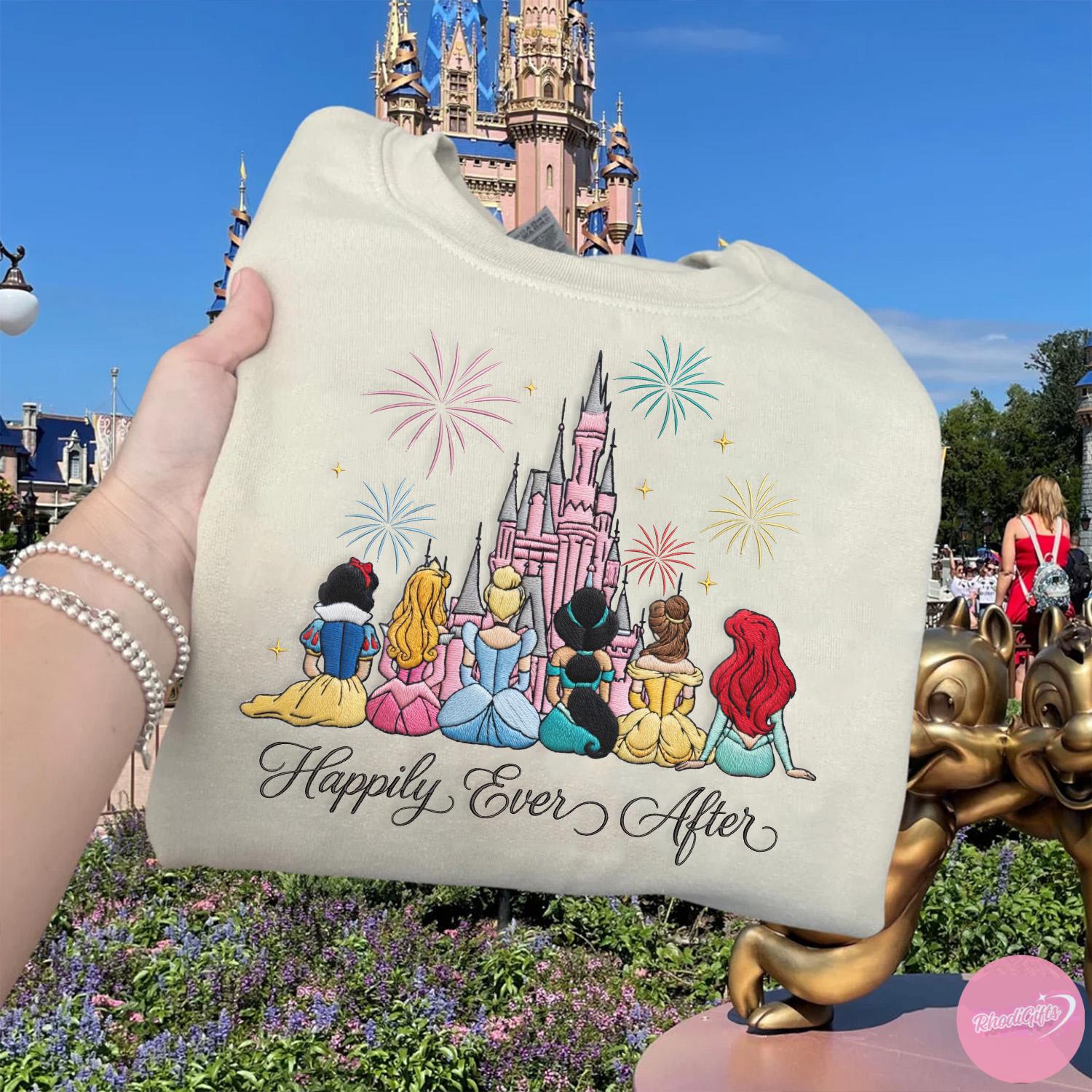 Embroidered Disney Princess Happily Ever After Sweatshirt Tshirt Or Hoodie – Magic Kingdom WDW Girls Trip Shirt Gift