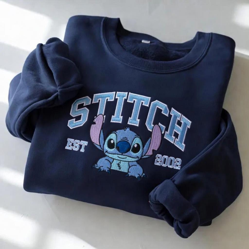 Embroidered Lilo And Stitch Varsity Sweatshirt – Cute Disney Stitch Crewneck Tshirt And Gift For Stitch Lovers