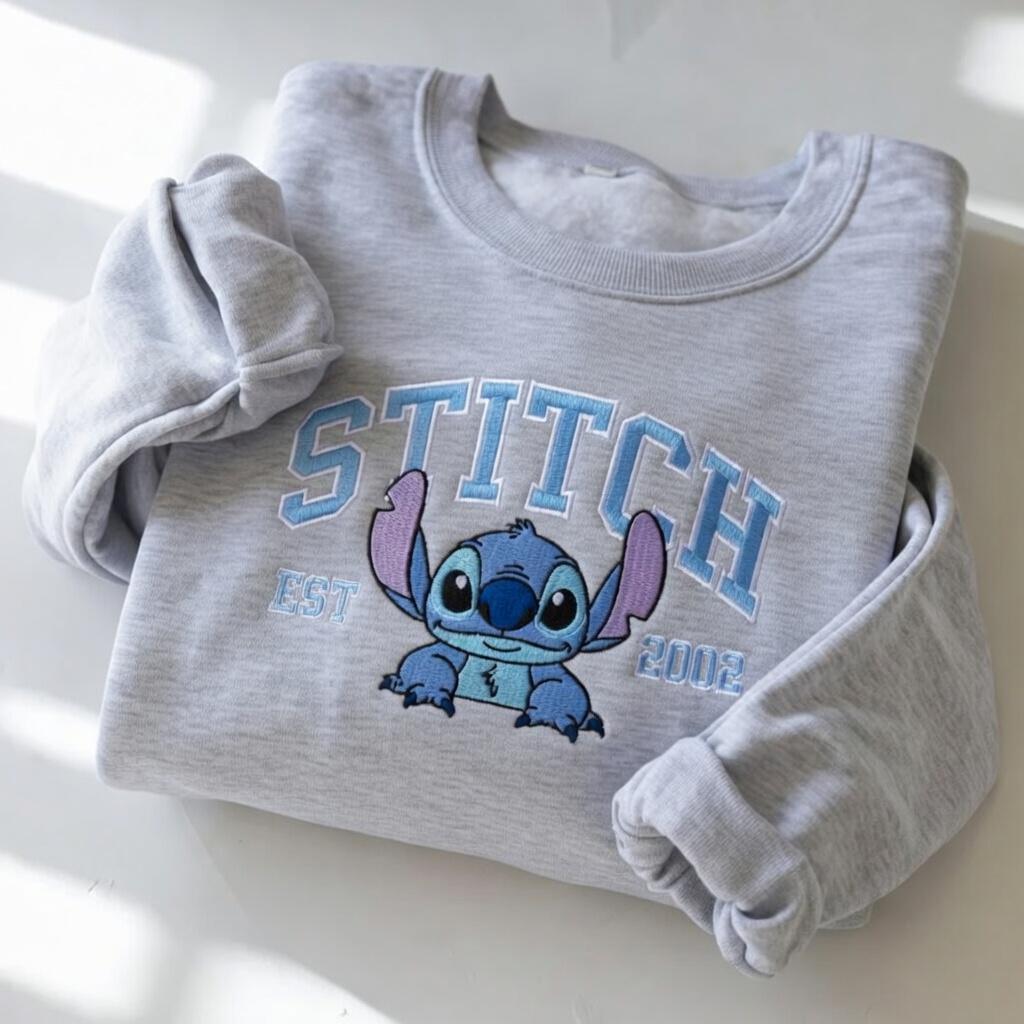 Embroidered Lilo And Stitch Varsity Sweatshirt – Cute Disney Stitch Crewneck Tshirt And Gift For Stitch Lovers - photo 4