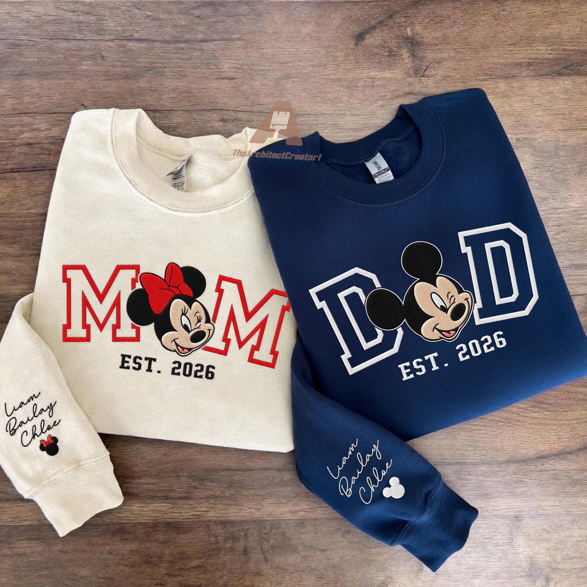 Retro Disney Minnie Mom And Mickey Dad Embroidered Sweatshirt – Minnie Mouse Mama And Mickey Mouse Family Couple Matching Shirt - photo 4