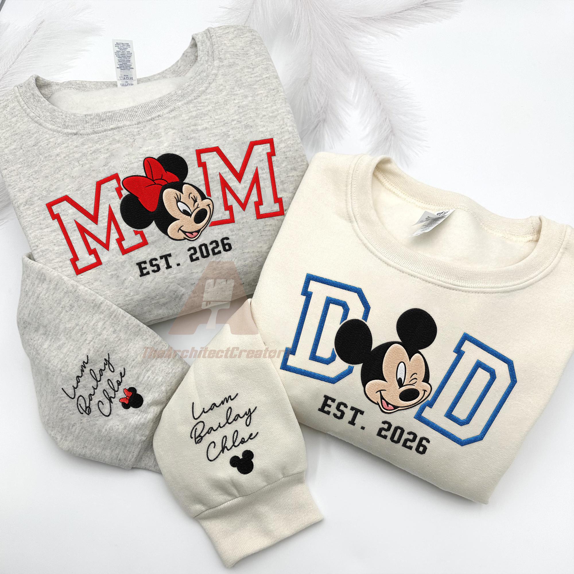 Retro Disney Minnie Mom And Mickey Dad Embroidered Sweatshirt – Minnie Mouse Mama And Mickey Mouse Family Couple Matching Shirt - photo 5