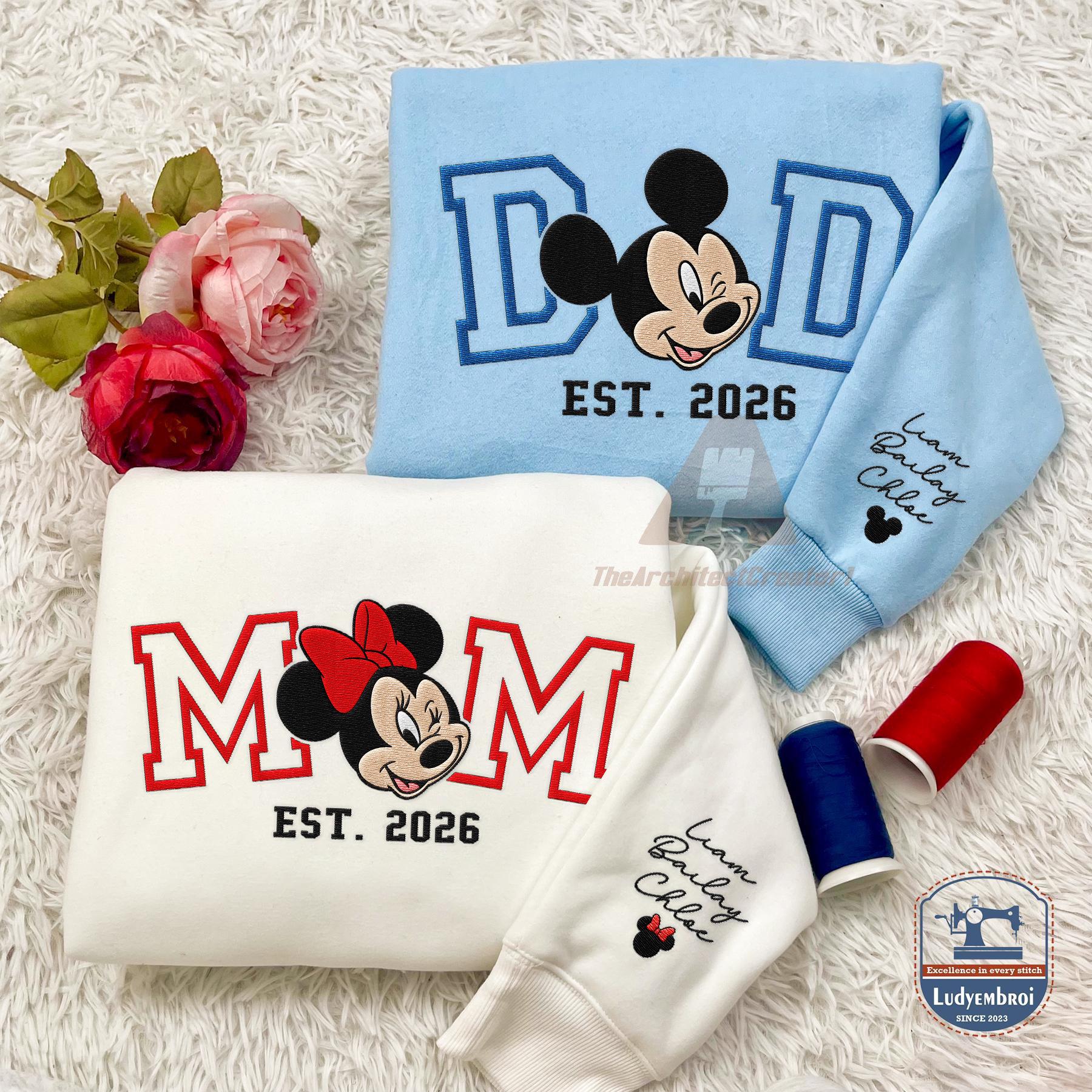 Retro Disney Minnie Mom And Mickey Dad Embroidered Sweatshirt – Minnie Mouse Mama And Mickey Mouse Family Couple Matching Shirt - photo 7