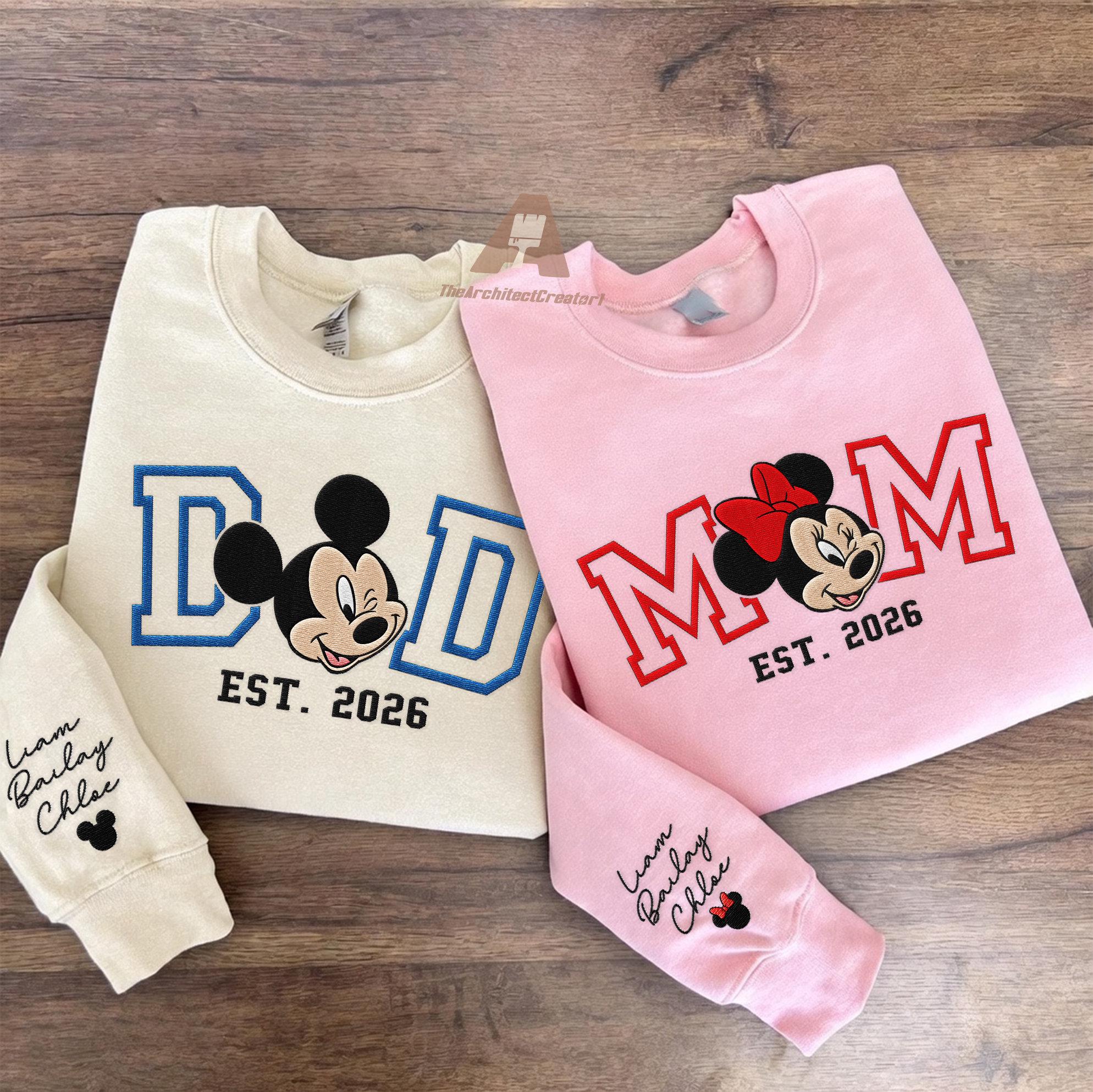 Retro Disney Minnie Mom And Mickey Dad Embroidered Sweatshirt – Minnie Mouse Mama And Mickey Mouse Family Couple Matching Shirt - photo 11
