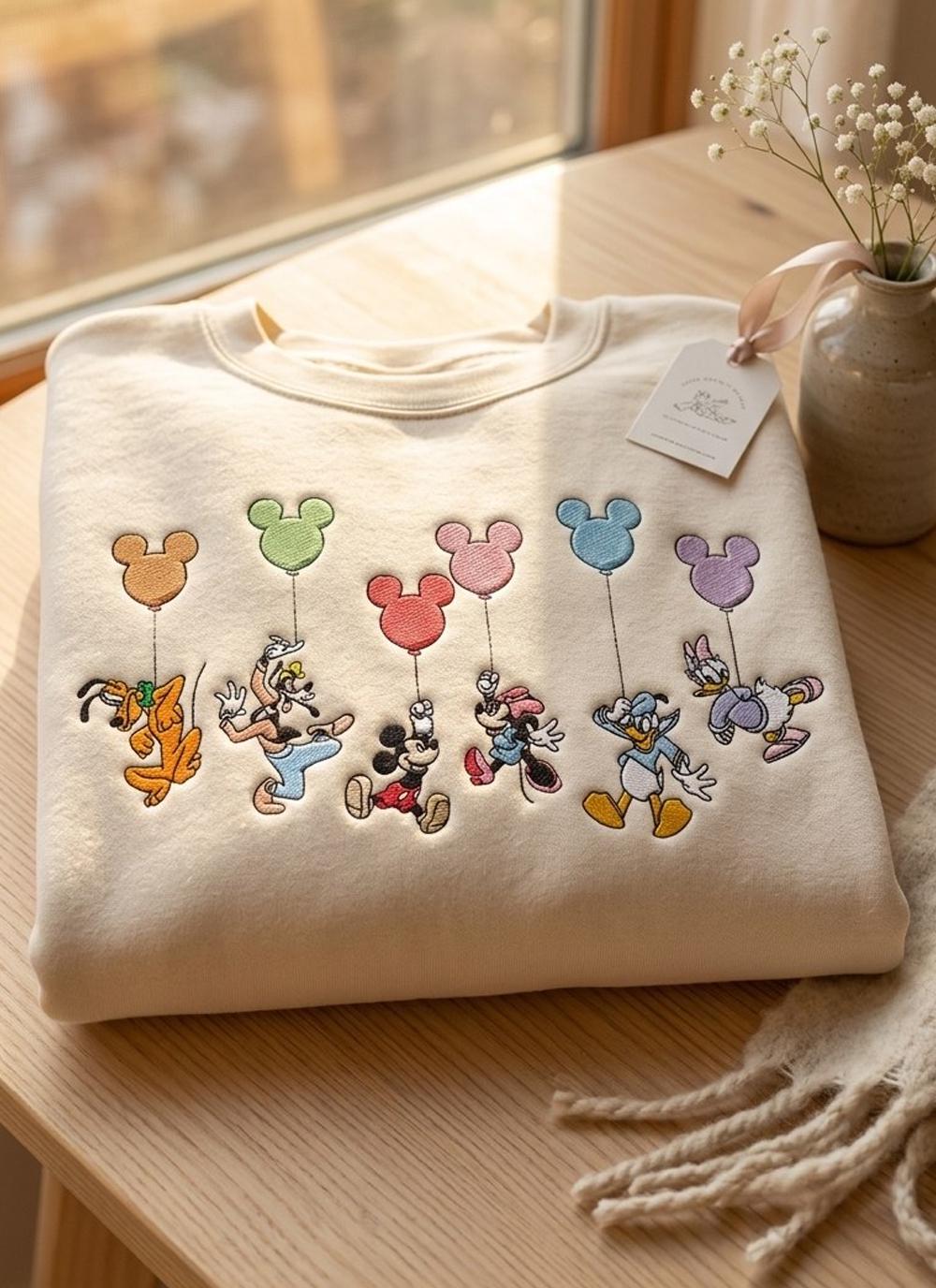 Embroidered Retro Mickey And Friends Signatures Shirt – Disney Balloon Mouse Head Tee With Disney Characters And Mickey And Co Gift