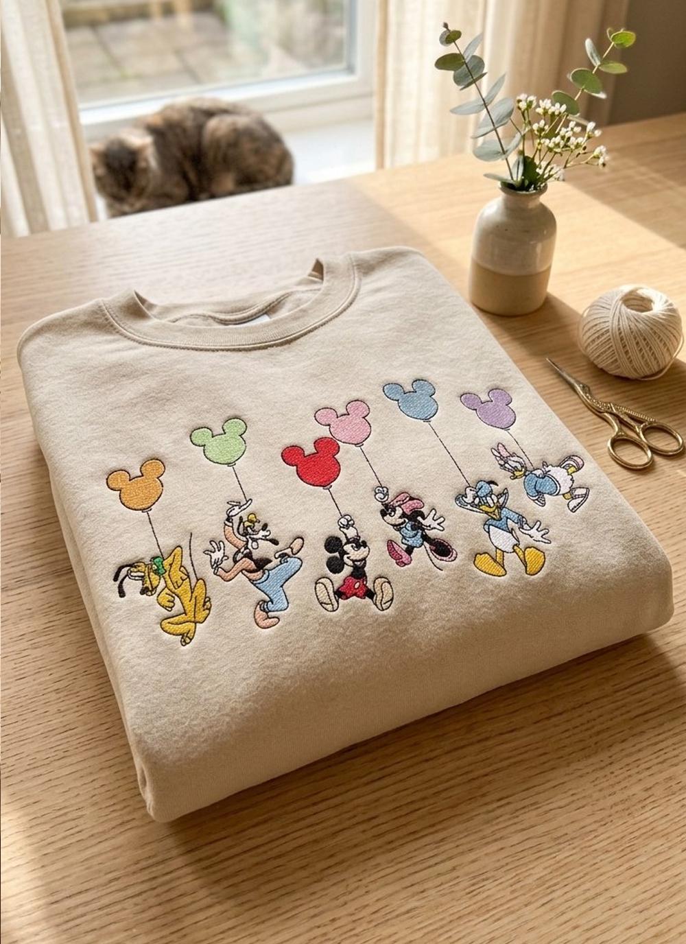Embroidered Retro Mickey And Friends Signatures Shirt – Disney Balloon Mouse Head Tee With Disney Characters And Mickey And Co Gift - photo 3