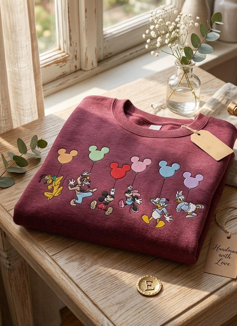 Embroidered Retro Mickey And Friends Signatures Shirt – Disney Balloon Mouse Head Tee With Disney Characters And Mickey And Co Gift - photo 4