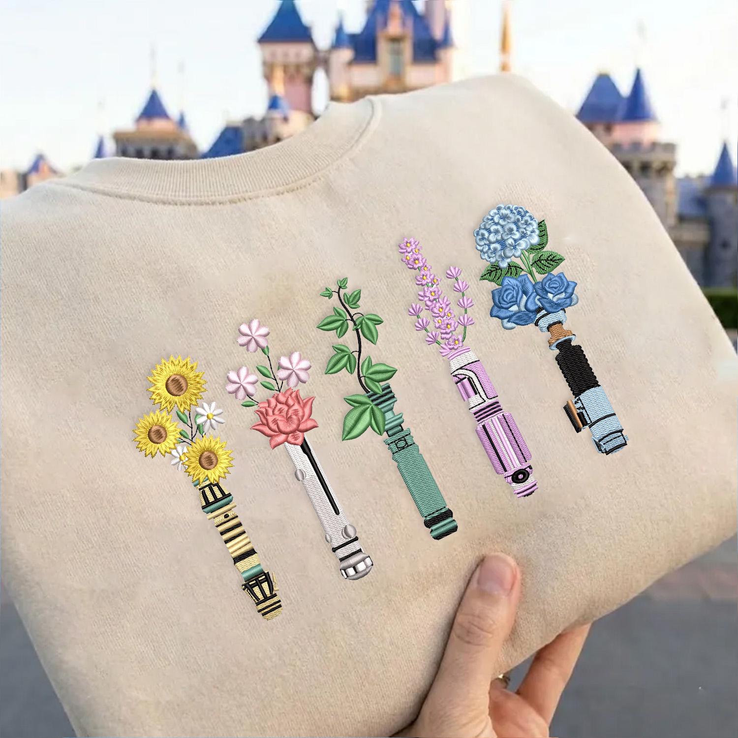 Embroidered Star Wars Lightsaber Floral T-Shirt Sweatshirt Or Hoodie – Galaxy's Edge May The Force Be With You WDW Disneyland Shirt