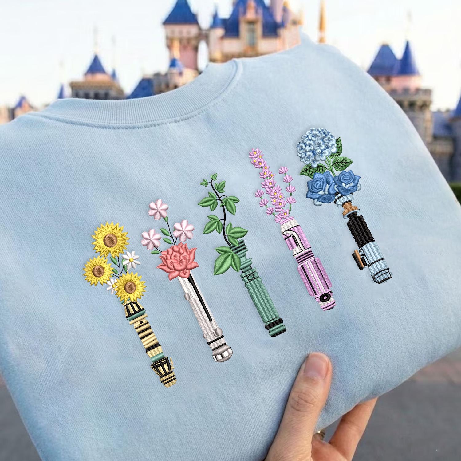 Embroidered Star Wars Lightsaber Floral T-Shirt Sweatshirt Or Hoodie – Galaxy's Edge May The Force Be With You WDW Disneyland Shirt - photo 2