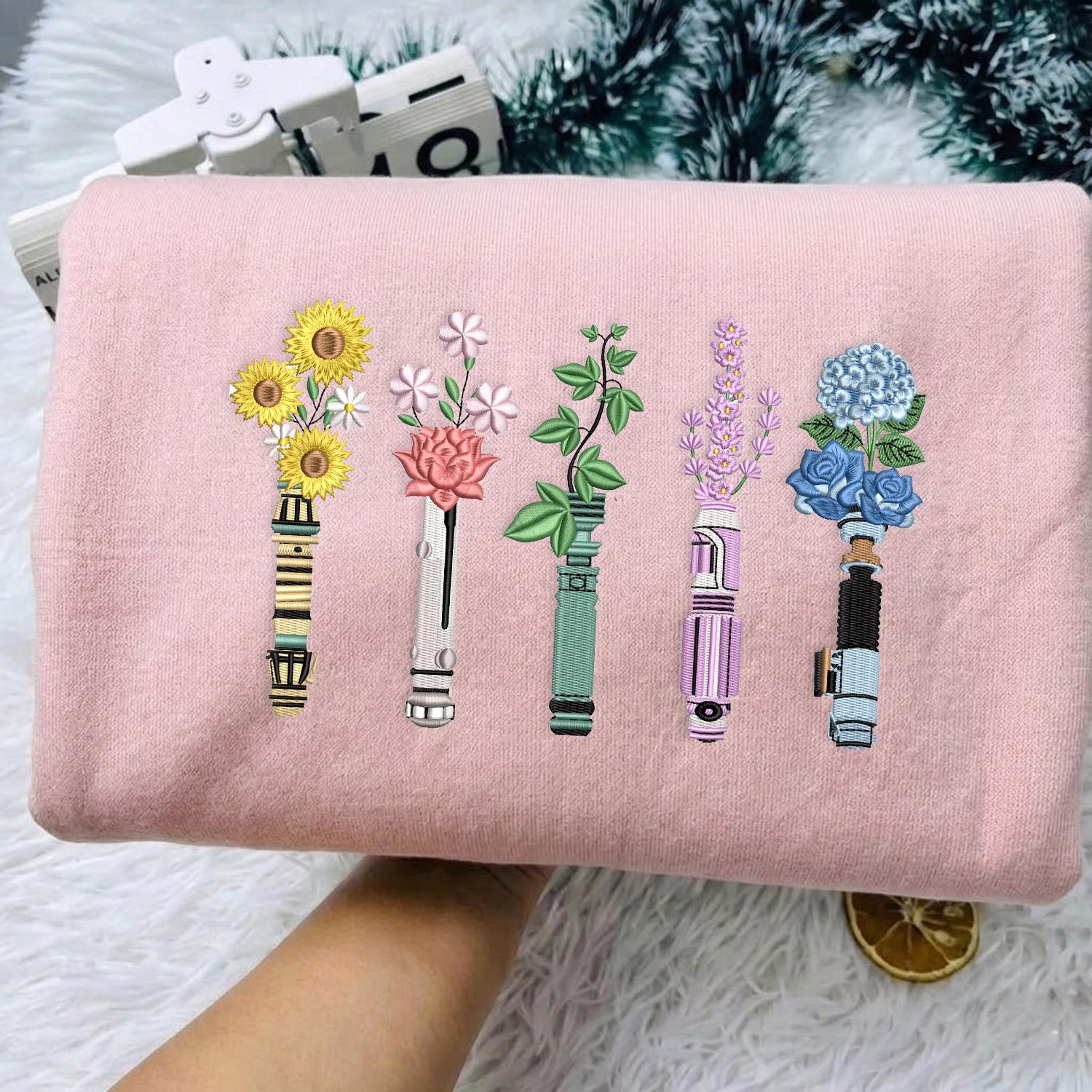 Embroidered Star Wars Lightsaber Floral T-Shirt Sweatshirt Or Hoodie – Galaxy's Edge May The Force Be With You WDW Disneyland Shirt - photo 3