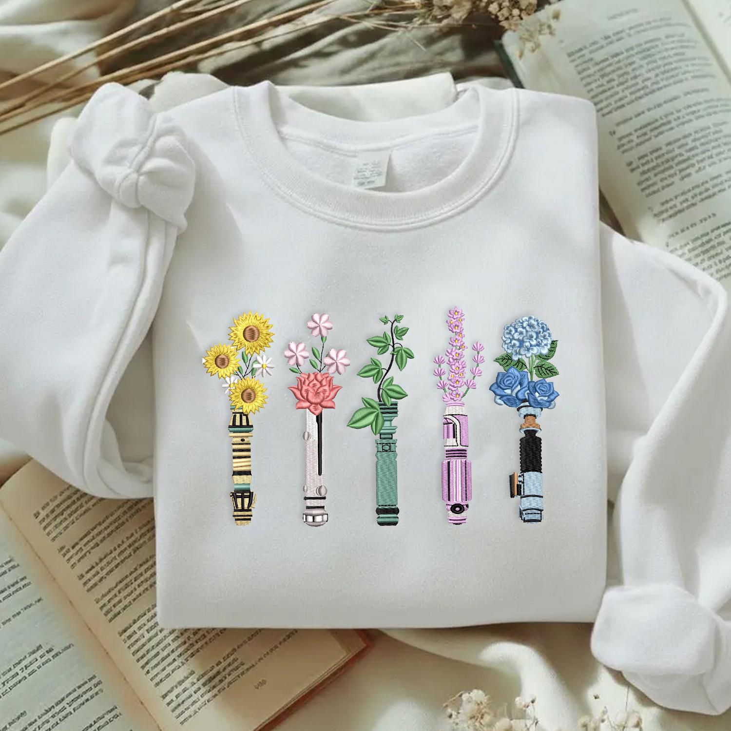 Embroidered Star Wars Lightsaber Floral T-Shirt Sweatshirt Or Hoodie – Galaxy's Edge May The Force Be With You WDW Disneyland Shirt - photo 4