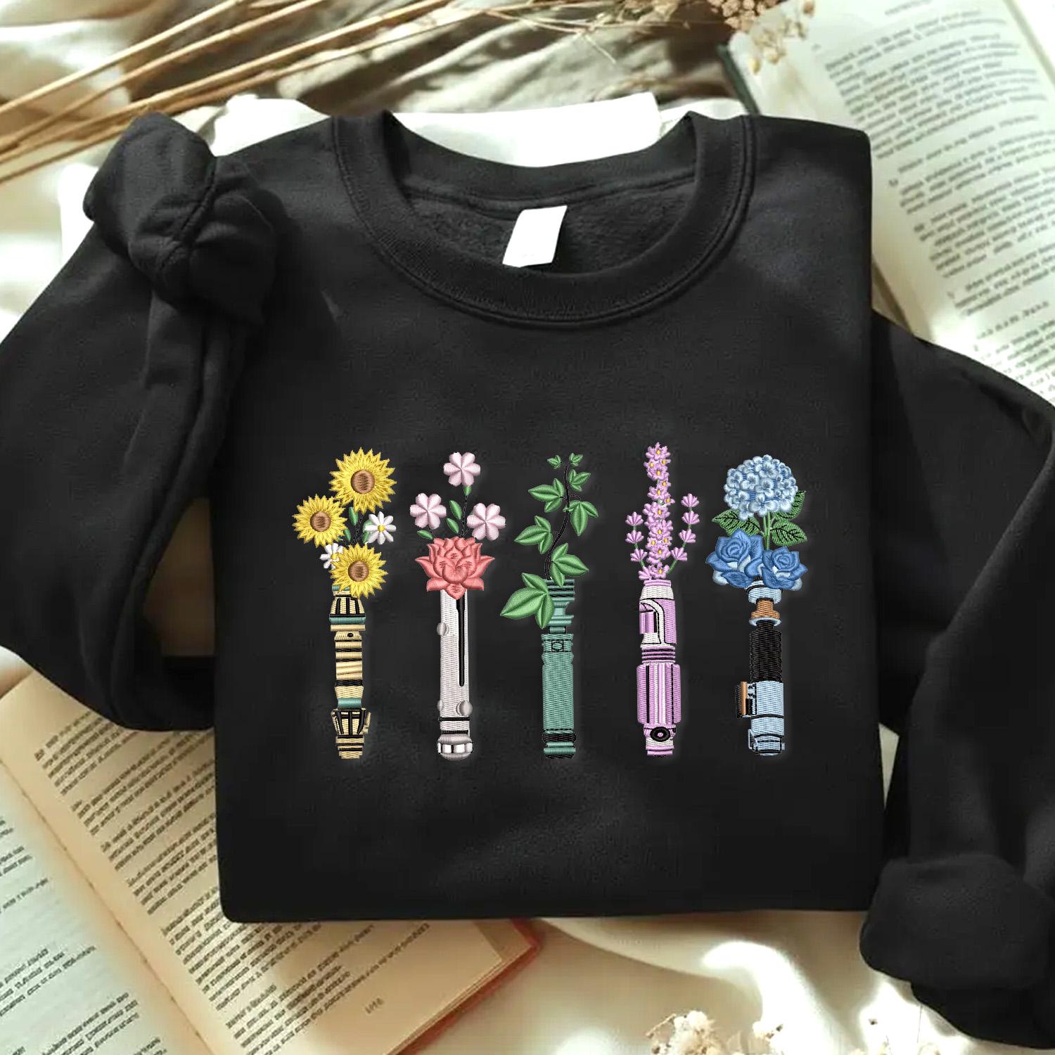 Embroidered Star Wars Lightsaber Floral T-Shirt Sweatshirt Or Hoodie – Galaxy's Edge May The Force Be With You WDW Disneyland Shirt - photo 5