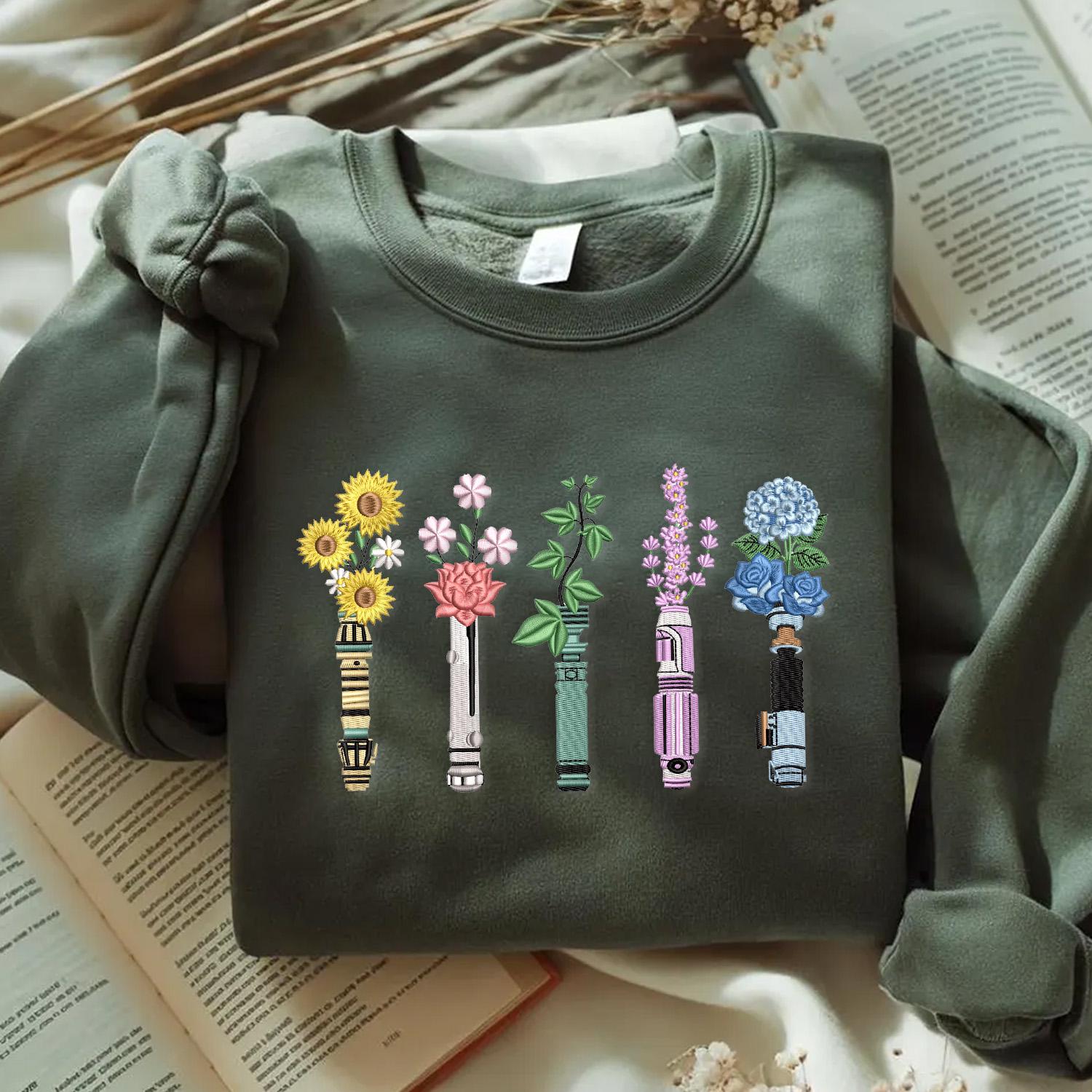 Embroidered Star Wars Lightsaber Floral T-Shirt Sweatshirt Or Hoodie – Galaxy's Edge May The Force Be With You WDW Disneyland Shirt - photo 6