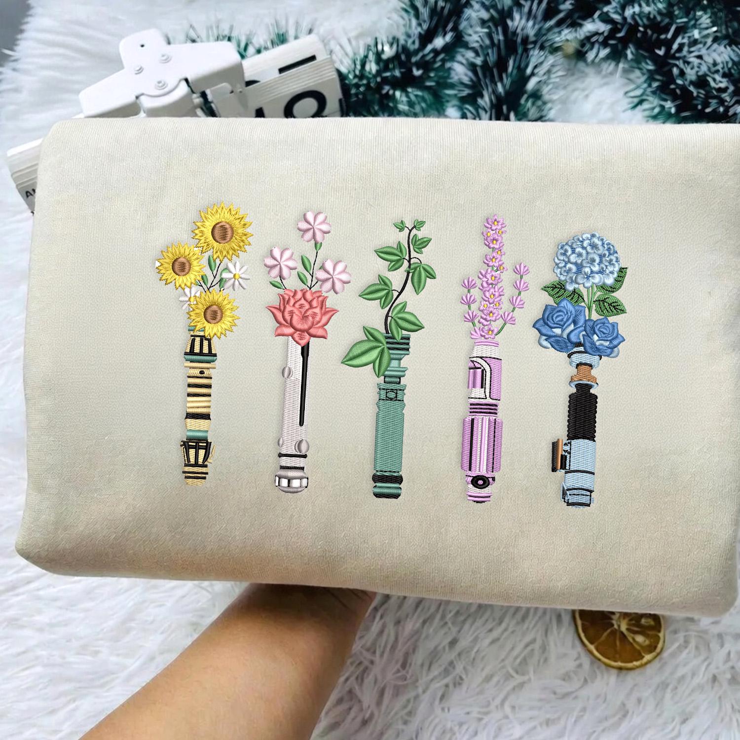 Embroidered Star Wars Lightsaber Floral T-Shirt Sweatshirt Or Hoodie – Galaxy's Edge May The Force Be With You WDW Disneyland Shirt - photo 7