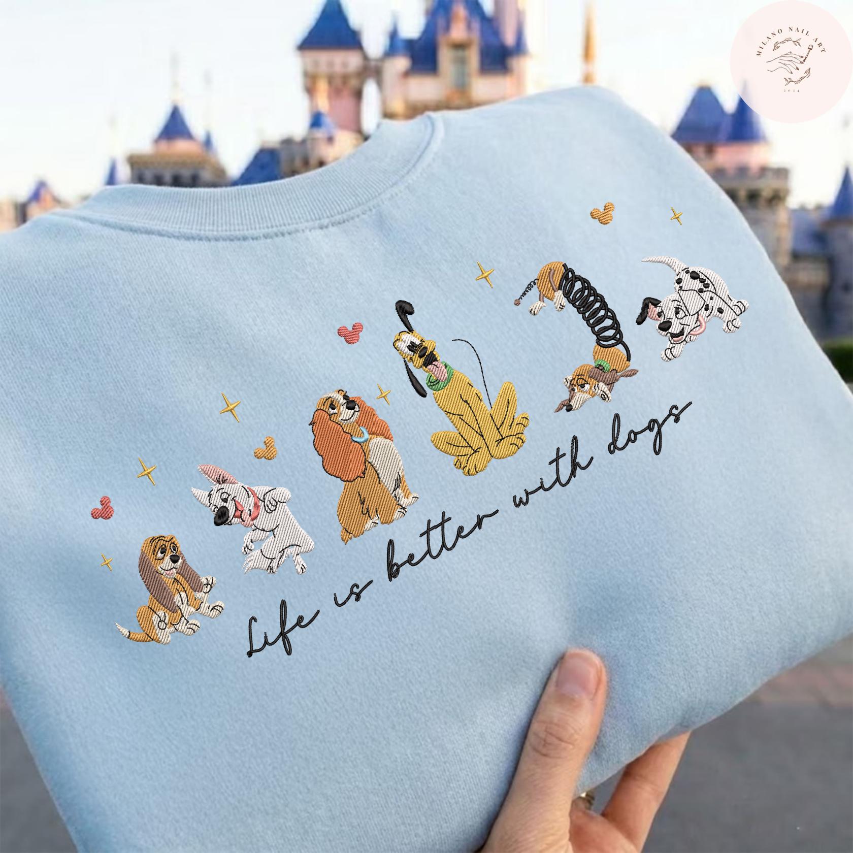 Embroidered All Disney Dogs Characters Tshirt Sweatshirt Or Hoodie With Pluto And Slinky – Retro Disney Puppy Tee For Pet Lovers