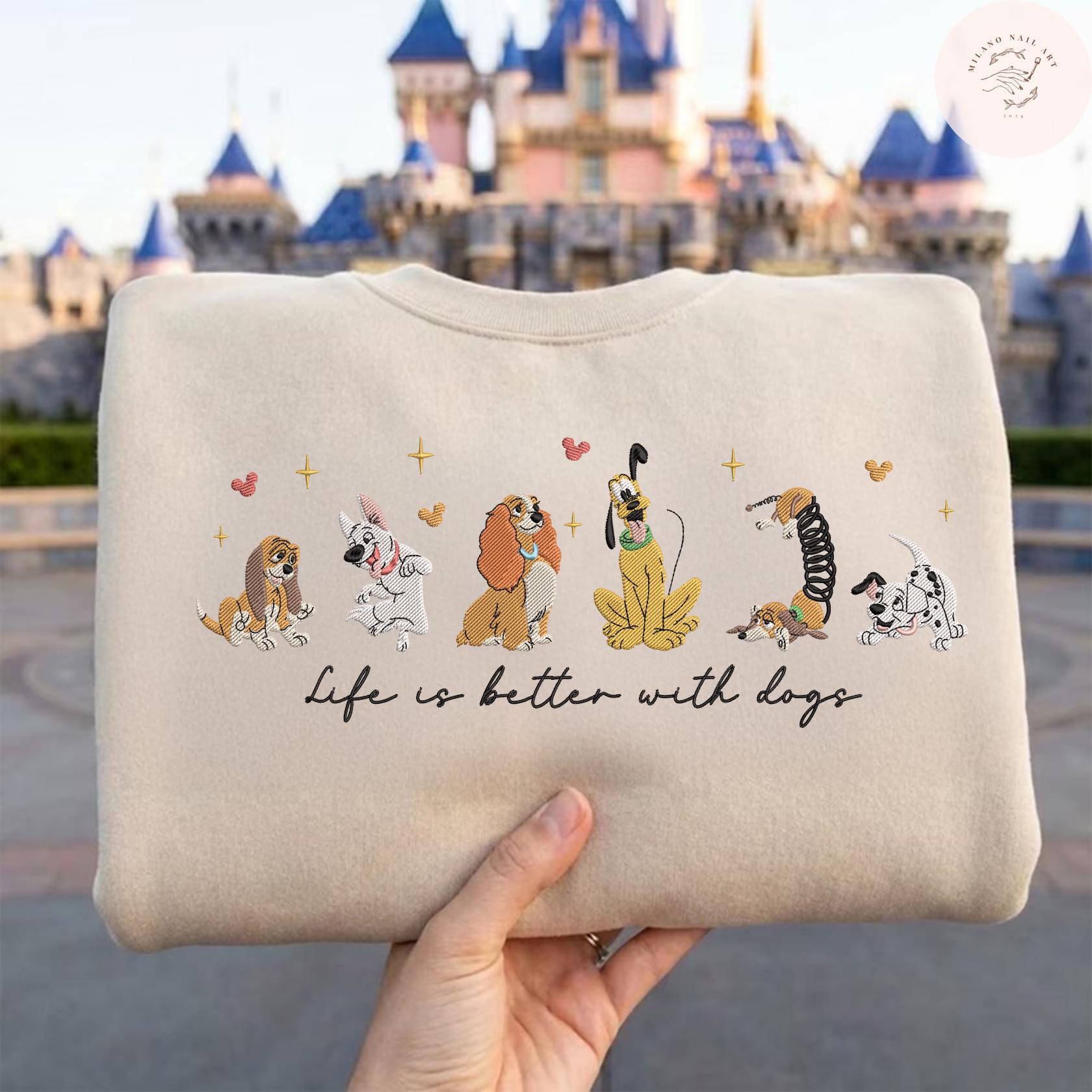 Embroidered All Disney Dogs Characters Tshirt Sweatshirt Or Hoodie With Pluto And Slinky – Retro Disney Puppy Tee For Pet Lovers - photo 2